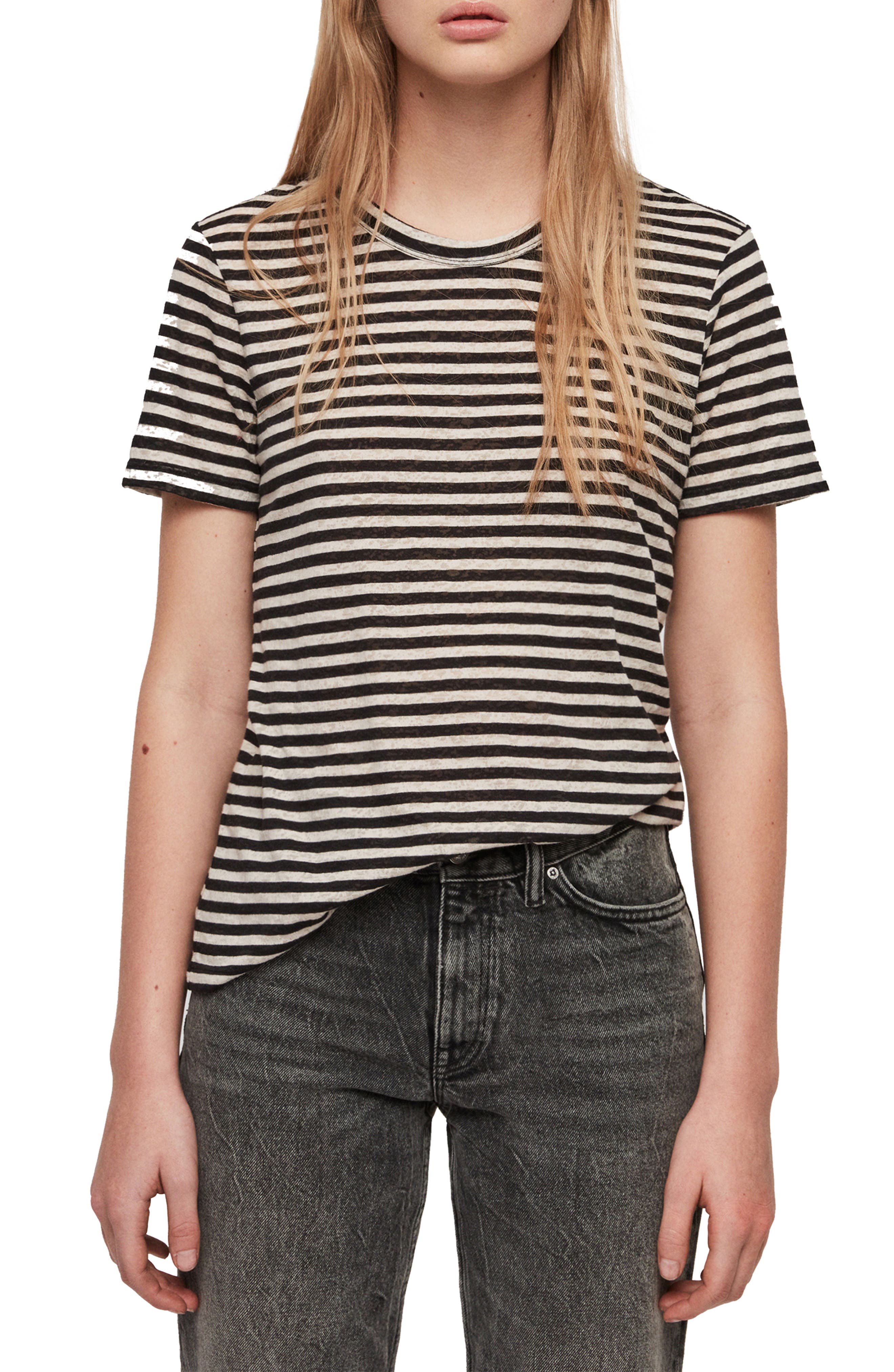 Allsaints Feda Stripe Cotton Blend Tee, Blue