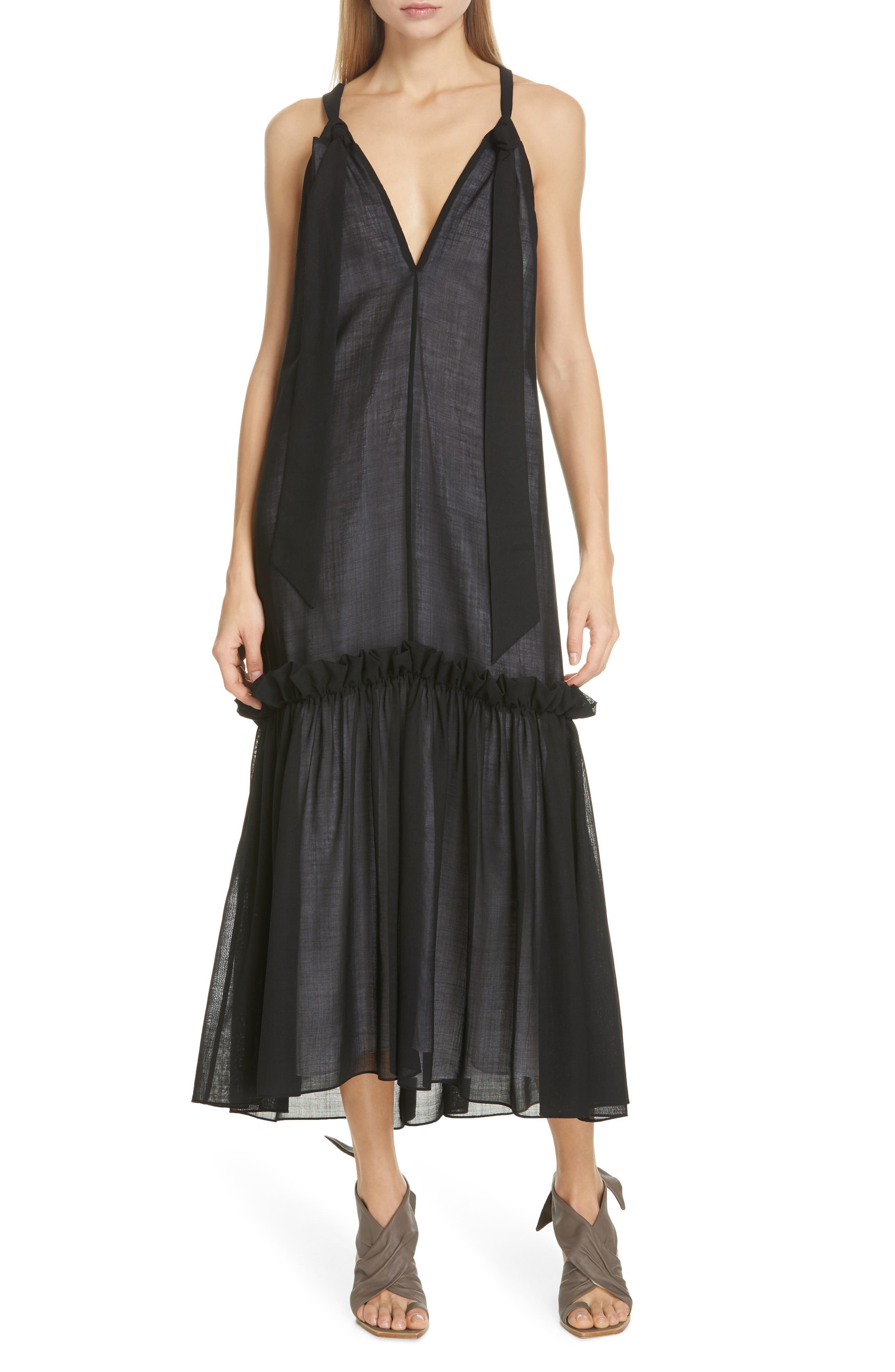 Tibi Reversible Tie Neck Dress, Black