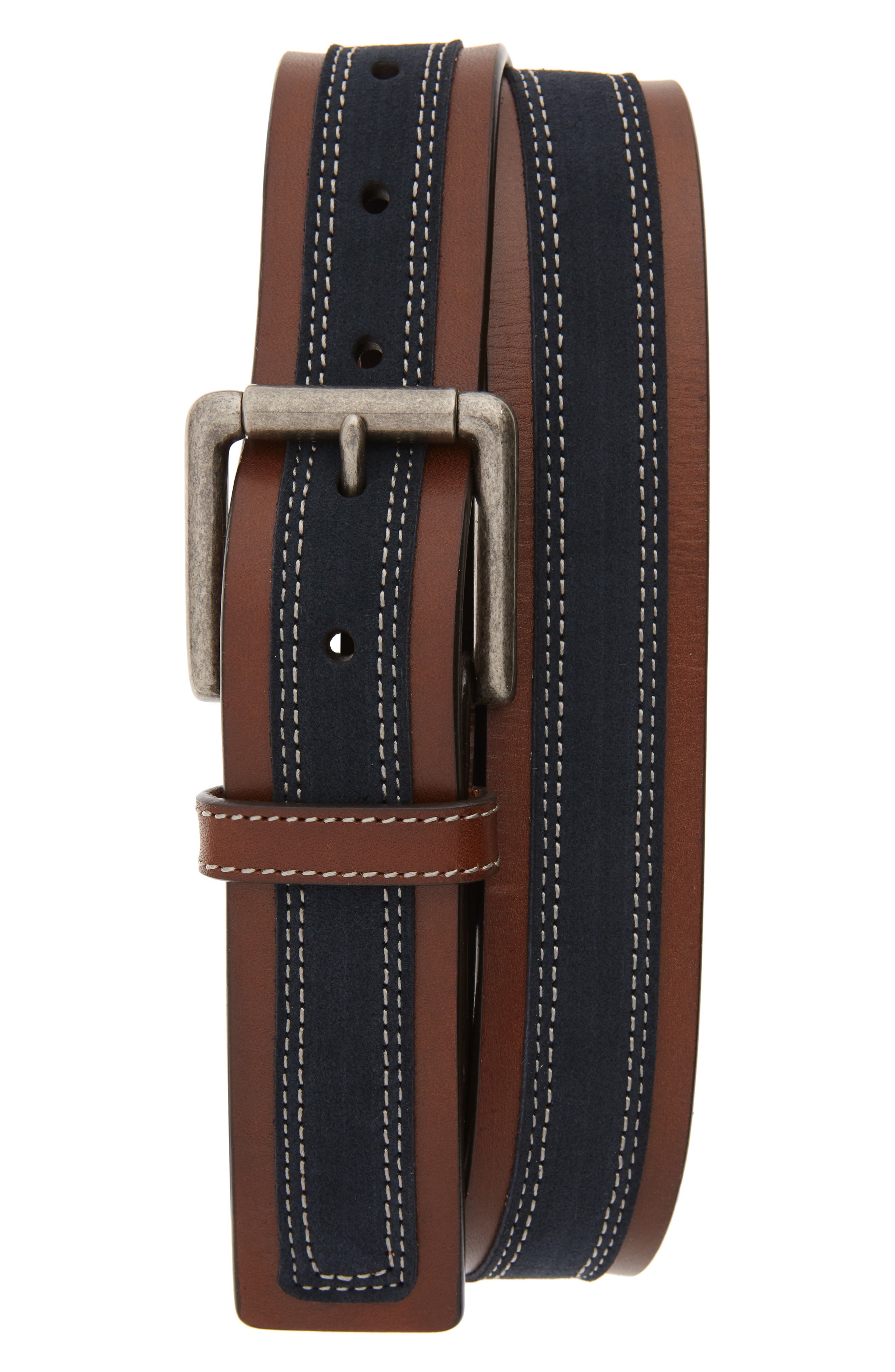 Johnston & Murphy Suede Overlay Belt, Brown/navy