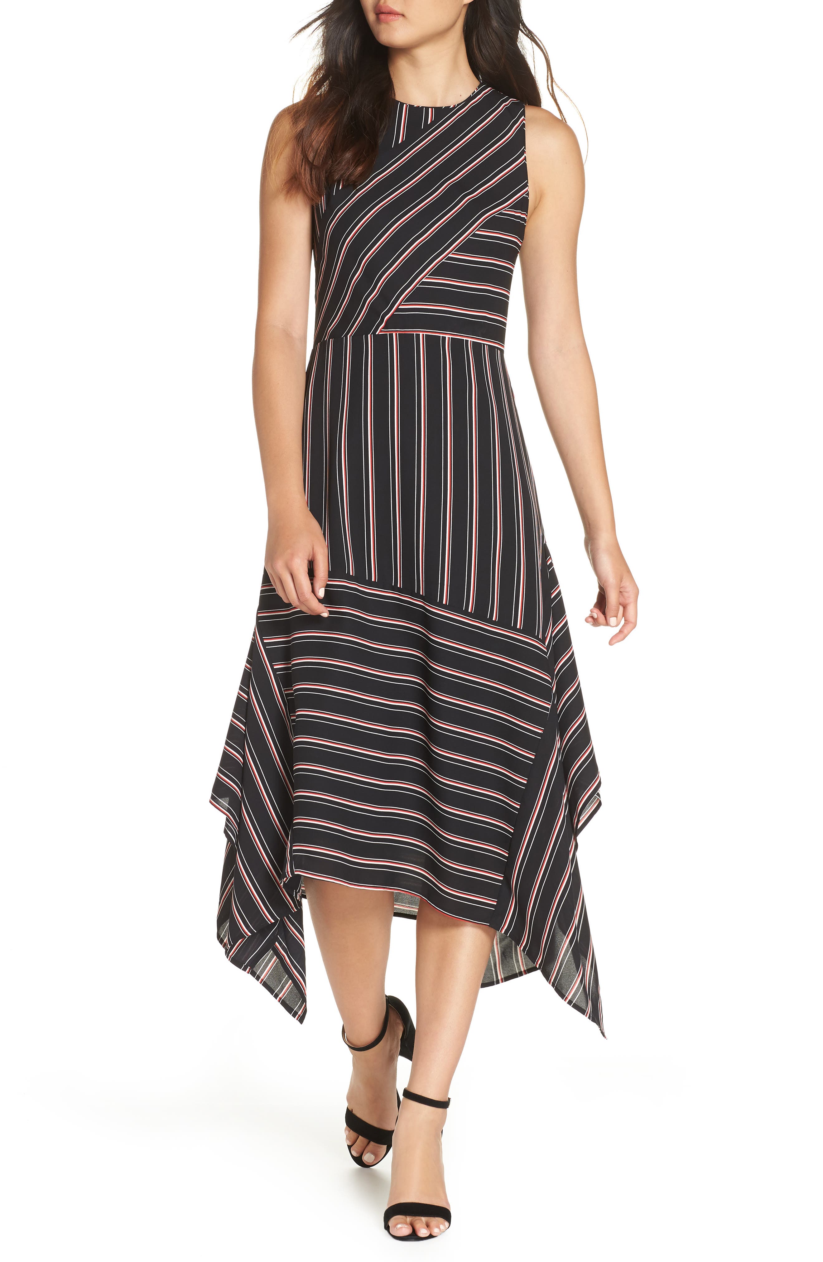 Chelsea28 Mix Stripe Midi Dress, Black