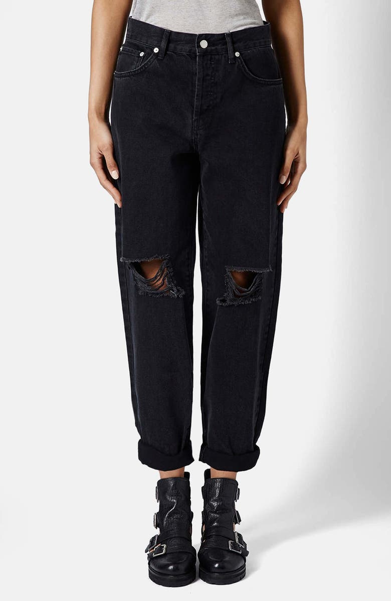 TOPSHOP BOUTIQUE Ripped Baggy Jeans, Main, color, 001