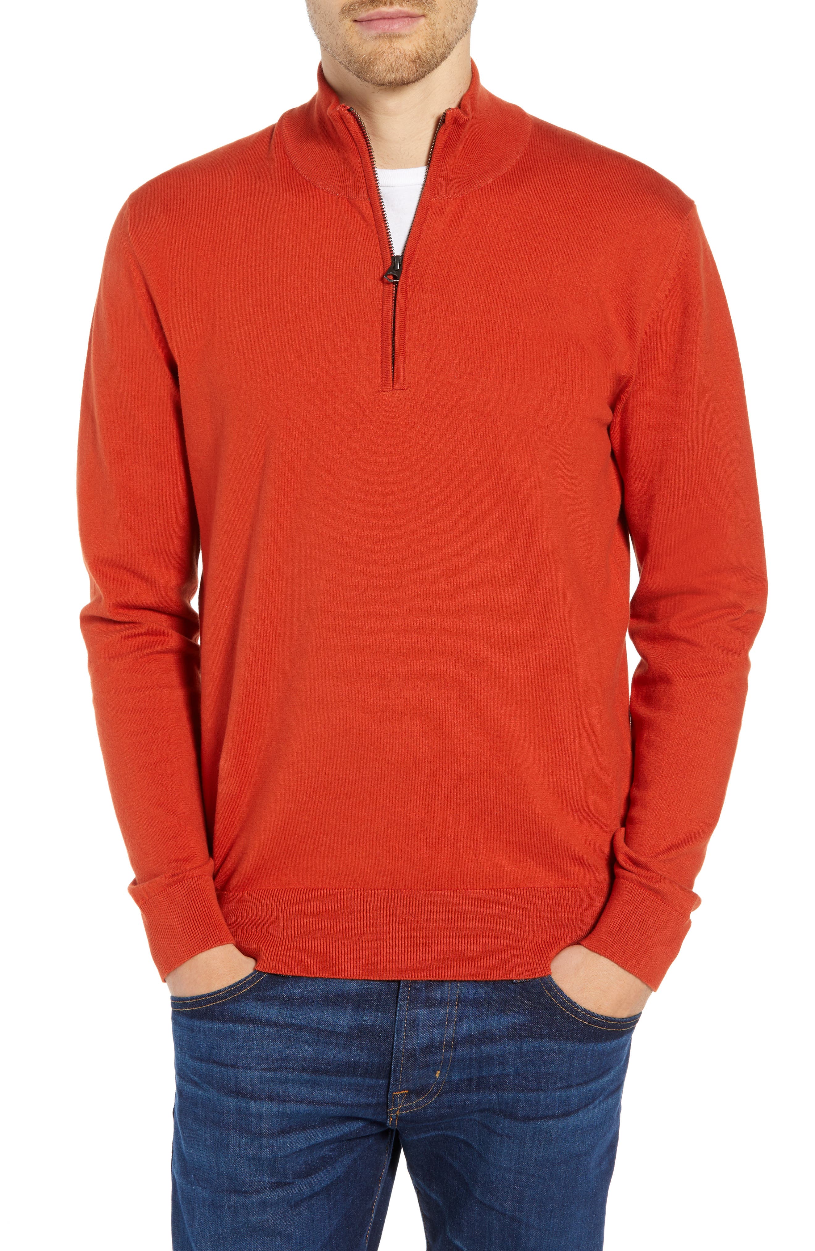 French Connection Stretch Cotton Quarter Zip Sweater, Red