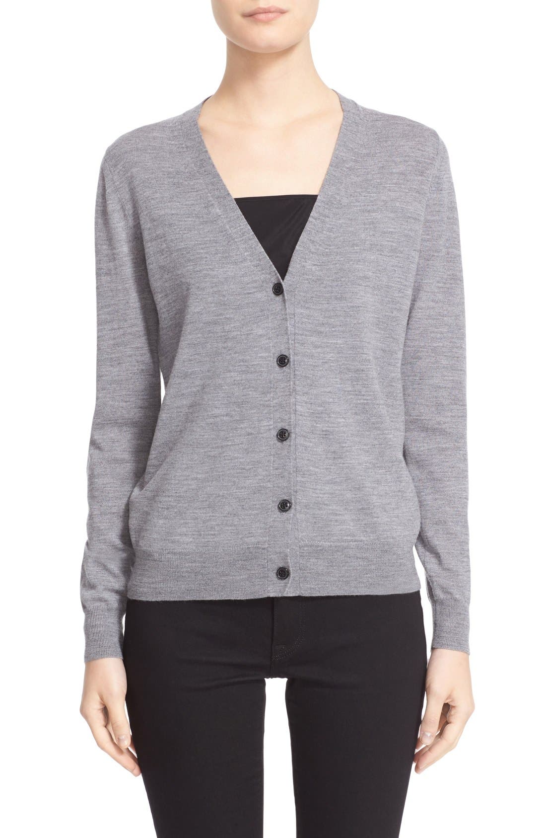 Burberry Brit Elbow Patch Merino Wool Cardigan, Grey