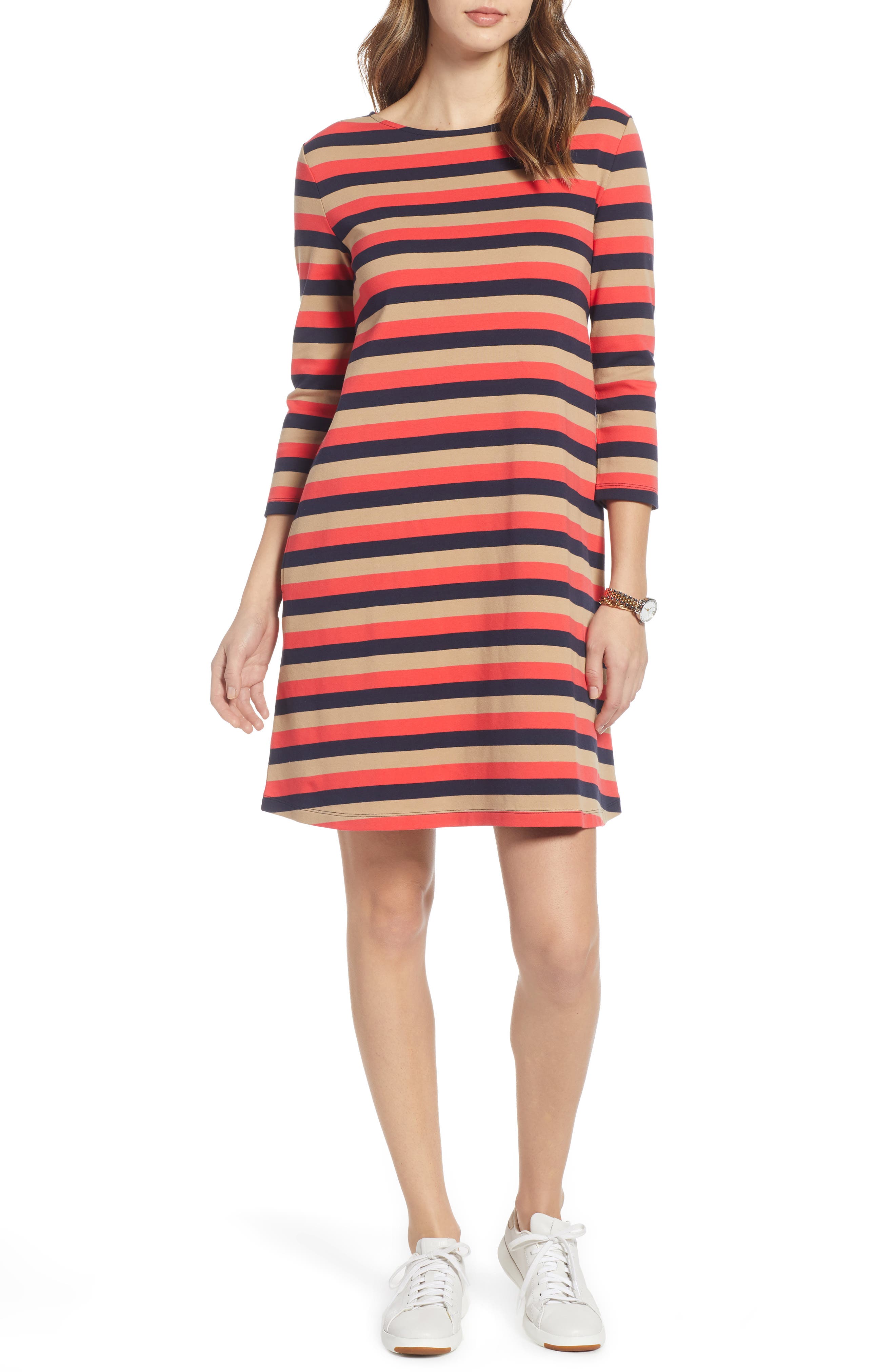 Petite 1901 Tie Back Stripe Knit Dress, Blue