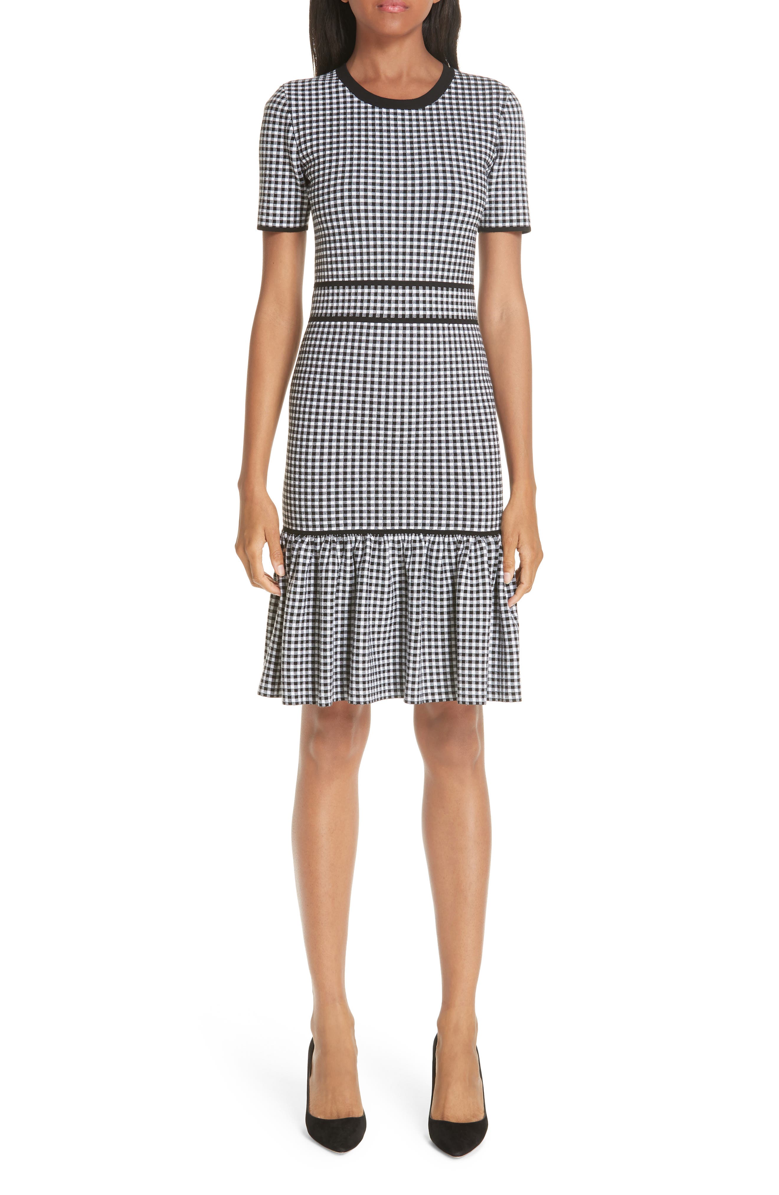 Michael Kors Gingham Ruffle Hem Dress, Black