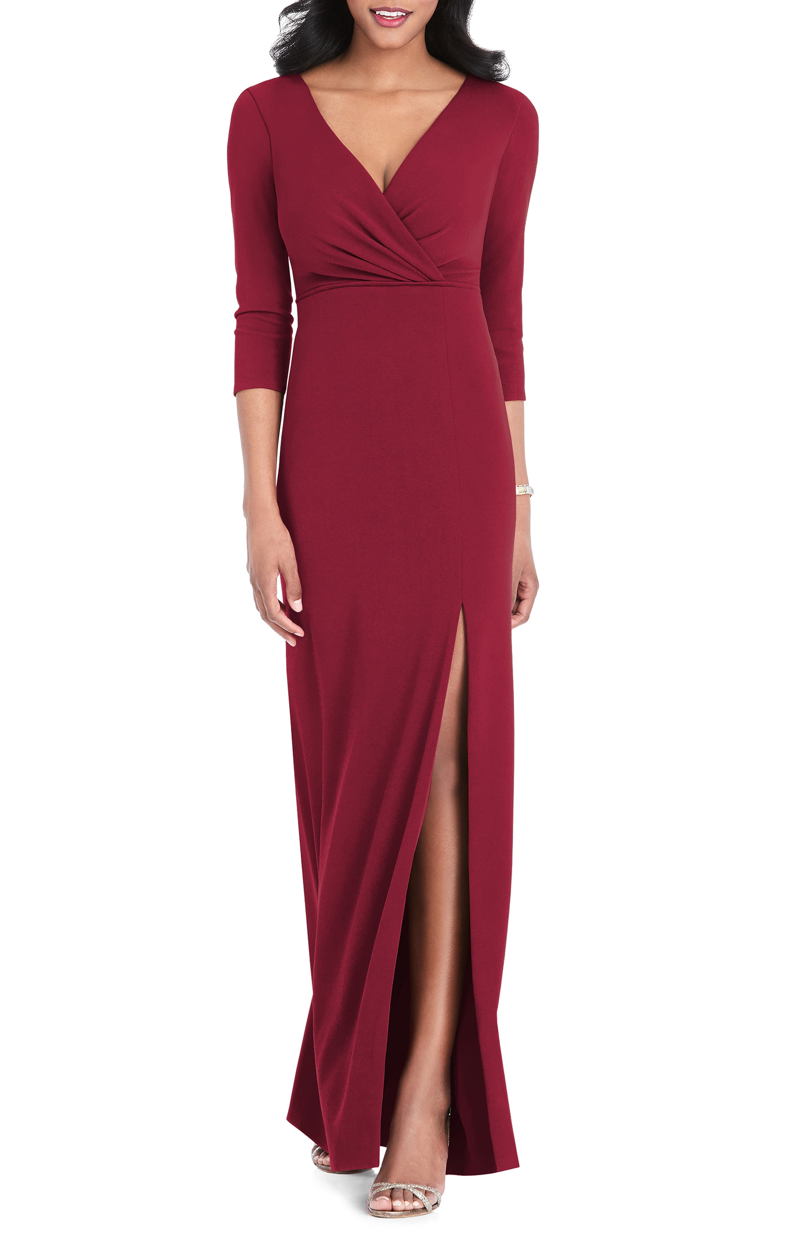 After Six Surplice Stretch Crepe Gown, Red