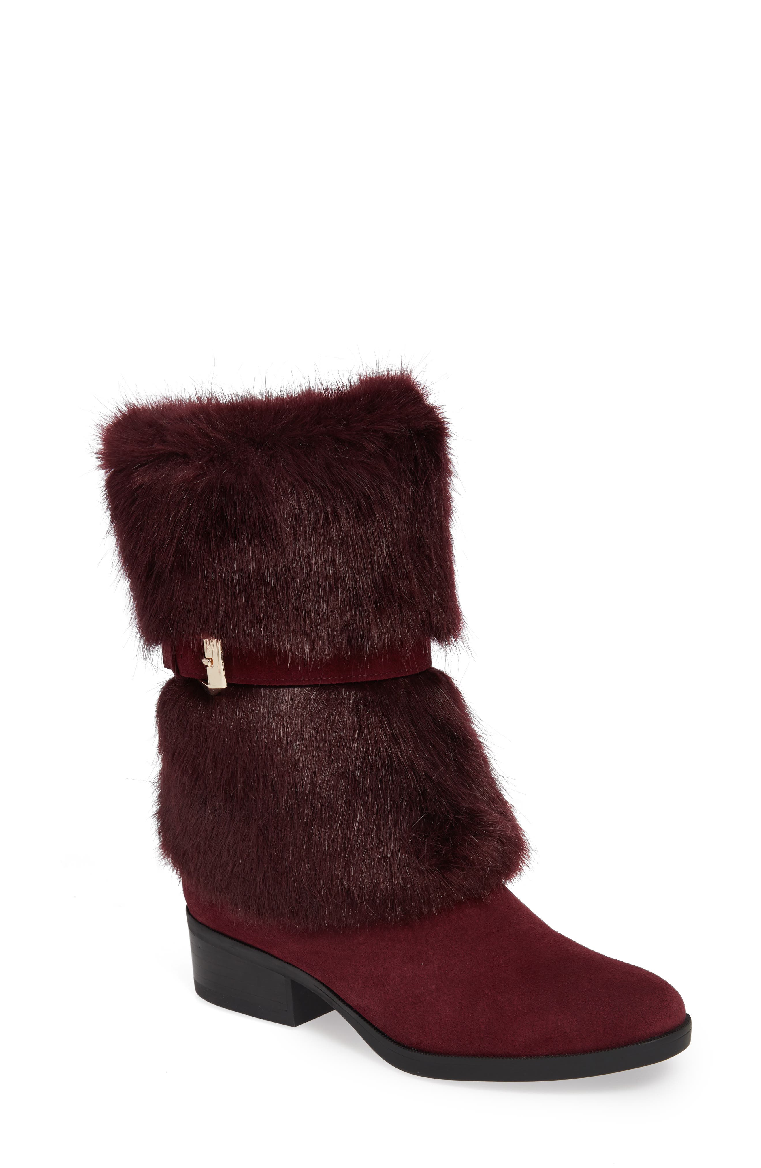 Taryn Rose Giselle Water Resistant Faux Fur Boot- Red