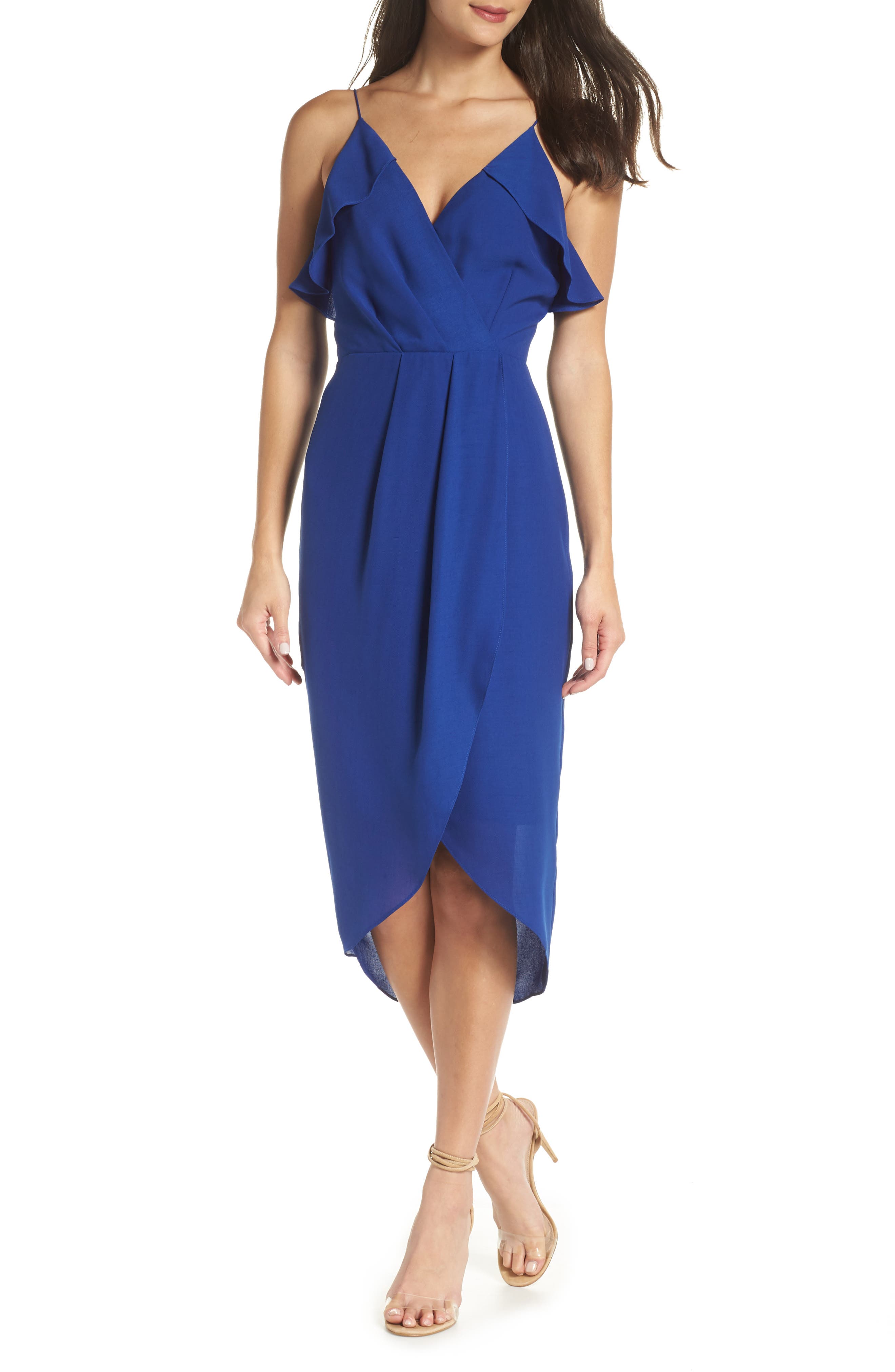 Chelsea28 Ruffle Tulip Hem Dress, Blue