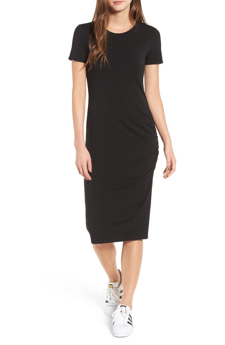 TREASURE & BOND Side Ruched Body-Con Dress, Main, color, BLACK