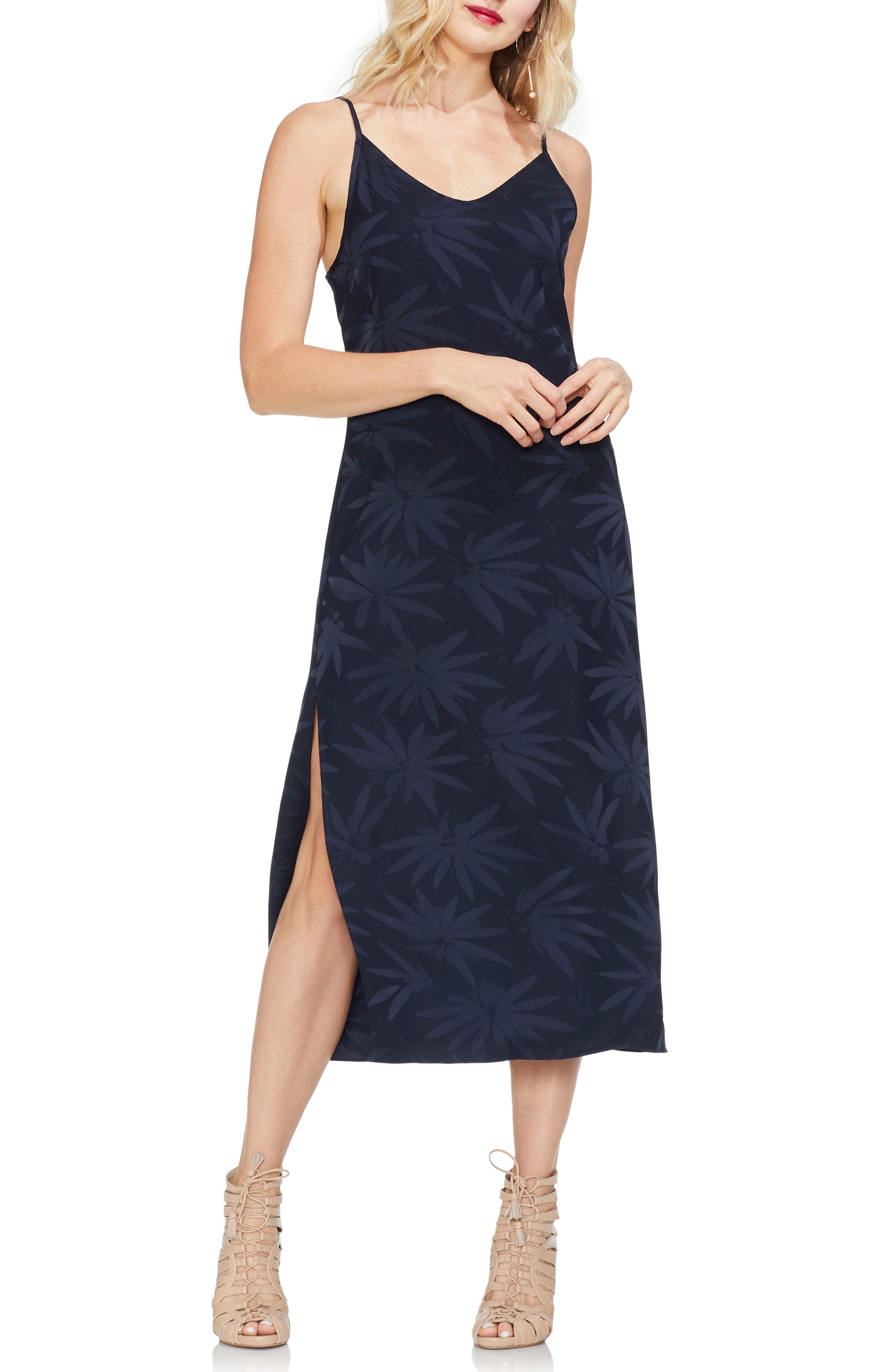 Vince Camuto Leaf Print Jacquard Crepe Slipdress