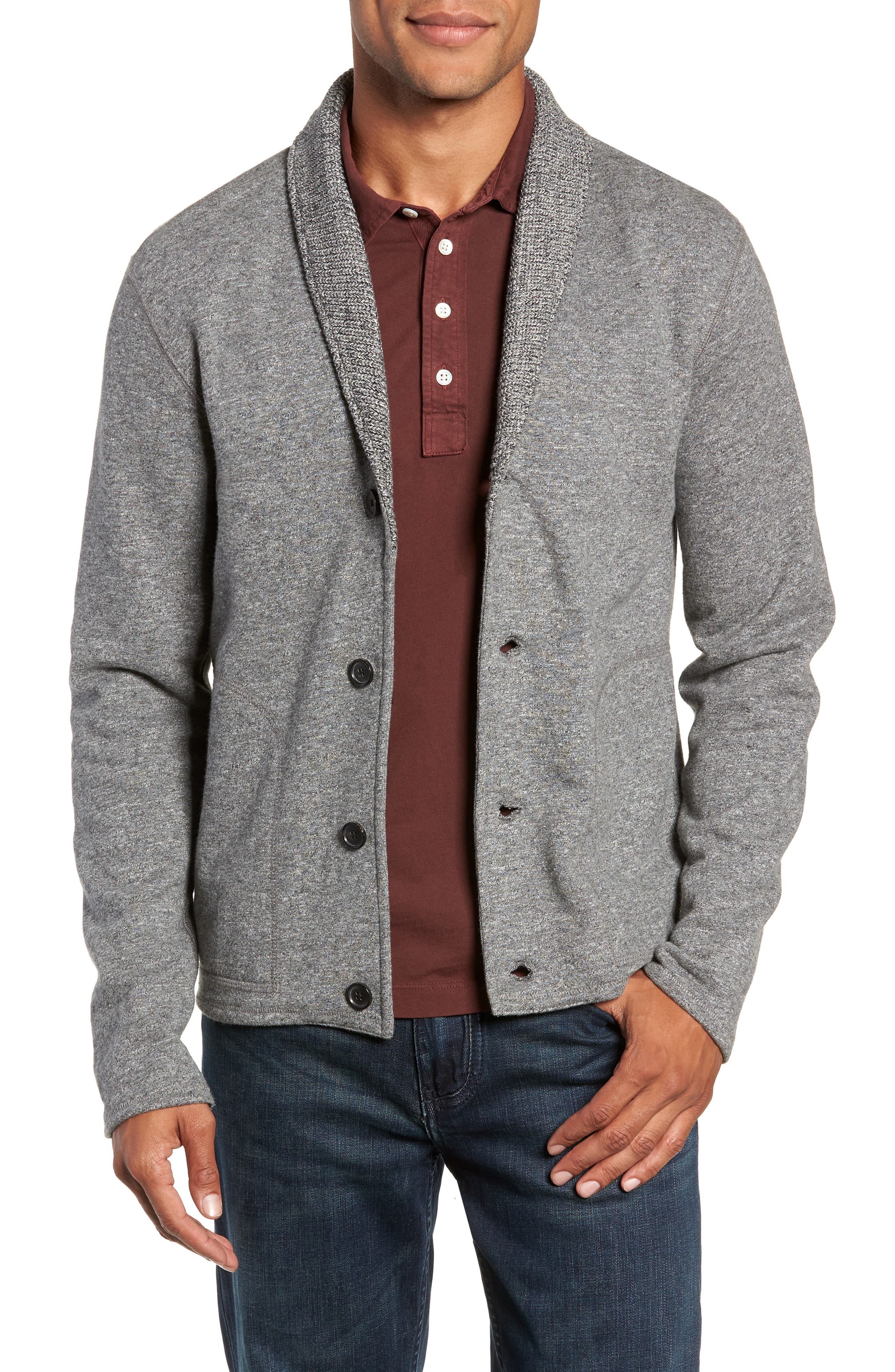 Billy Reid Regular Fit Mouline Cardigan, Black