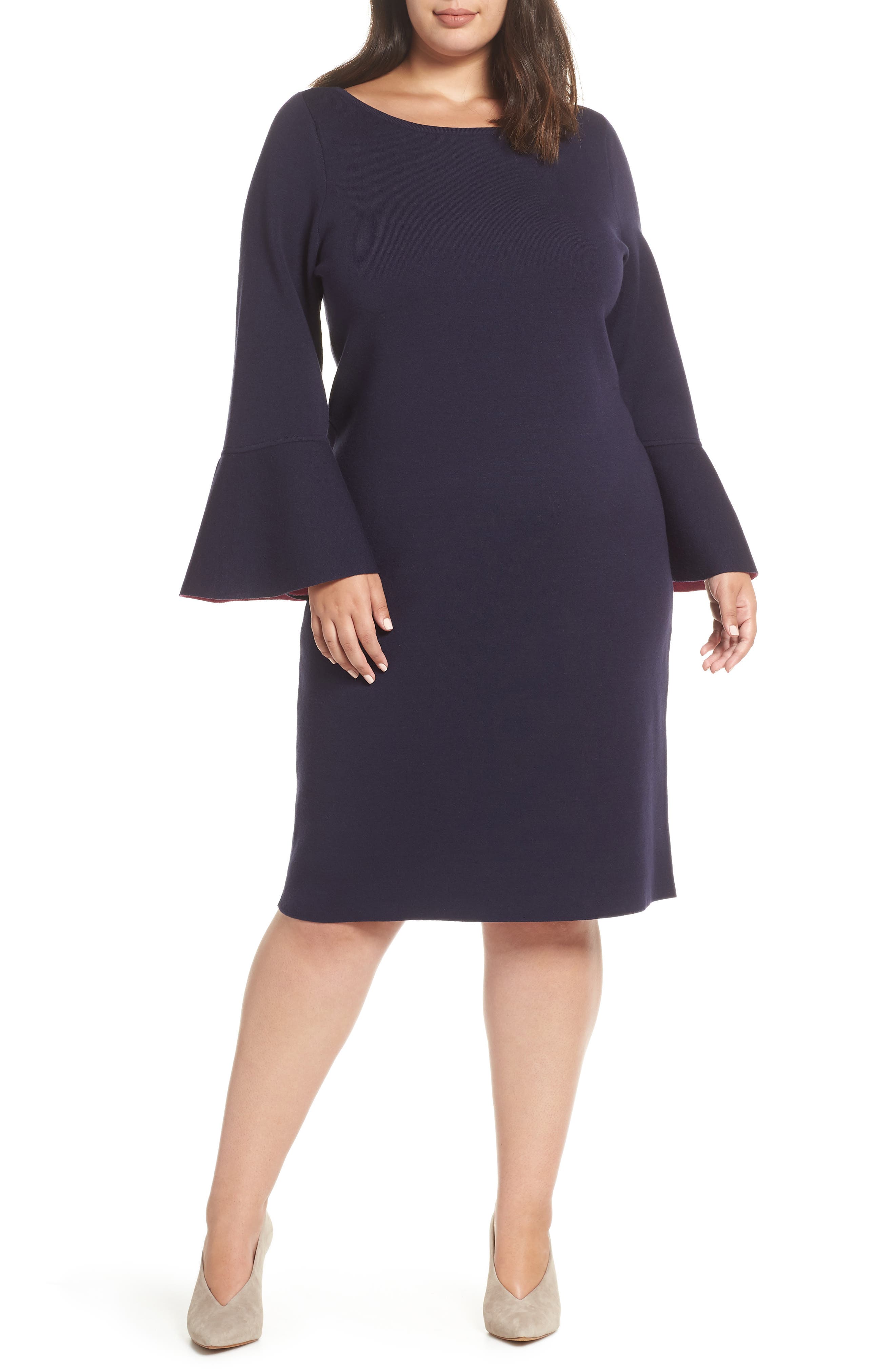 Plus Size Eliza J Bell Sleeve Midi Sweater Dress