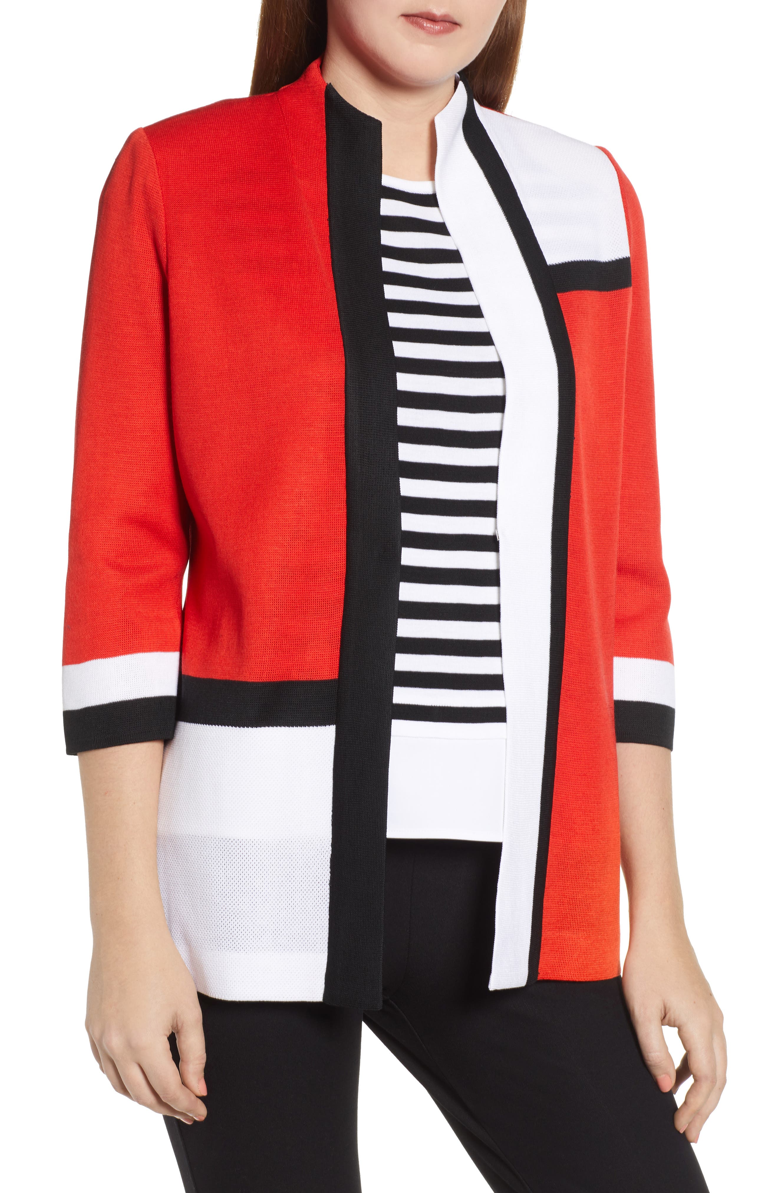Ming Wang Colorblock Knit Jacket, Red