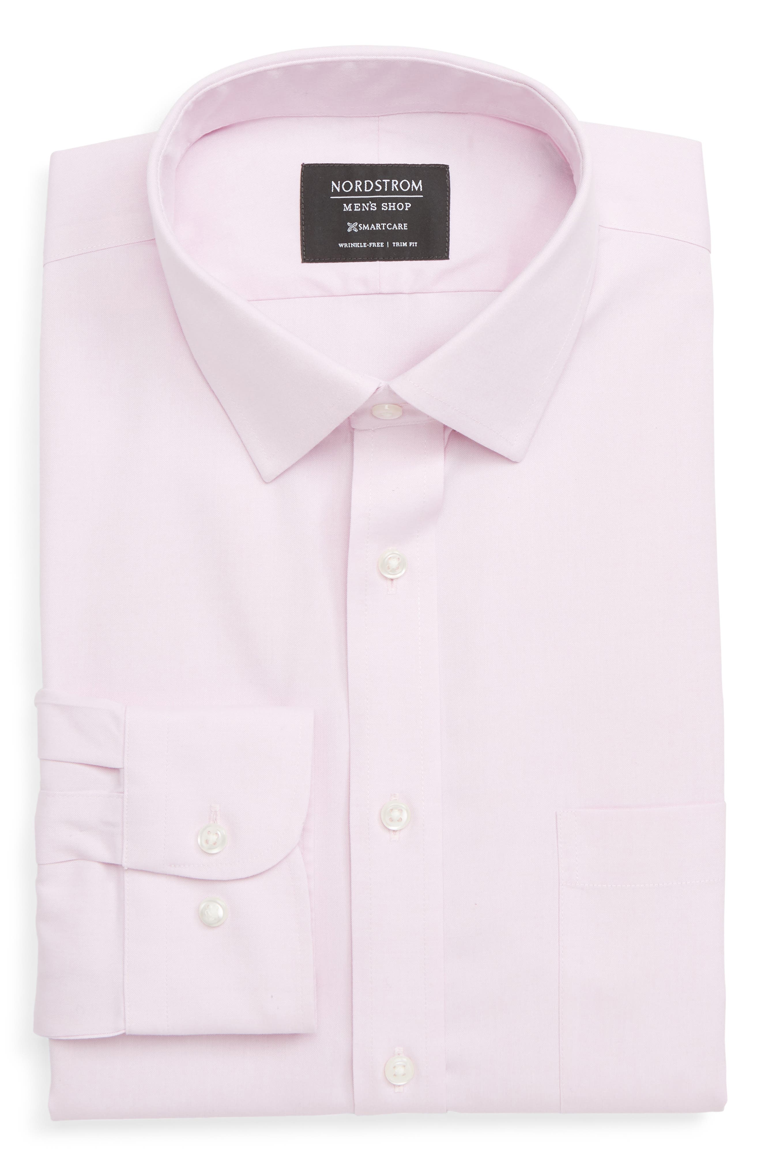 Nordstrom Shop Smartcare(TM) Trim Fit Solid Dress Shirt, 5.5 34/35 - Pink