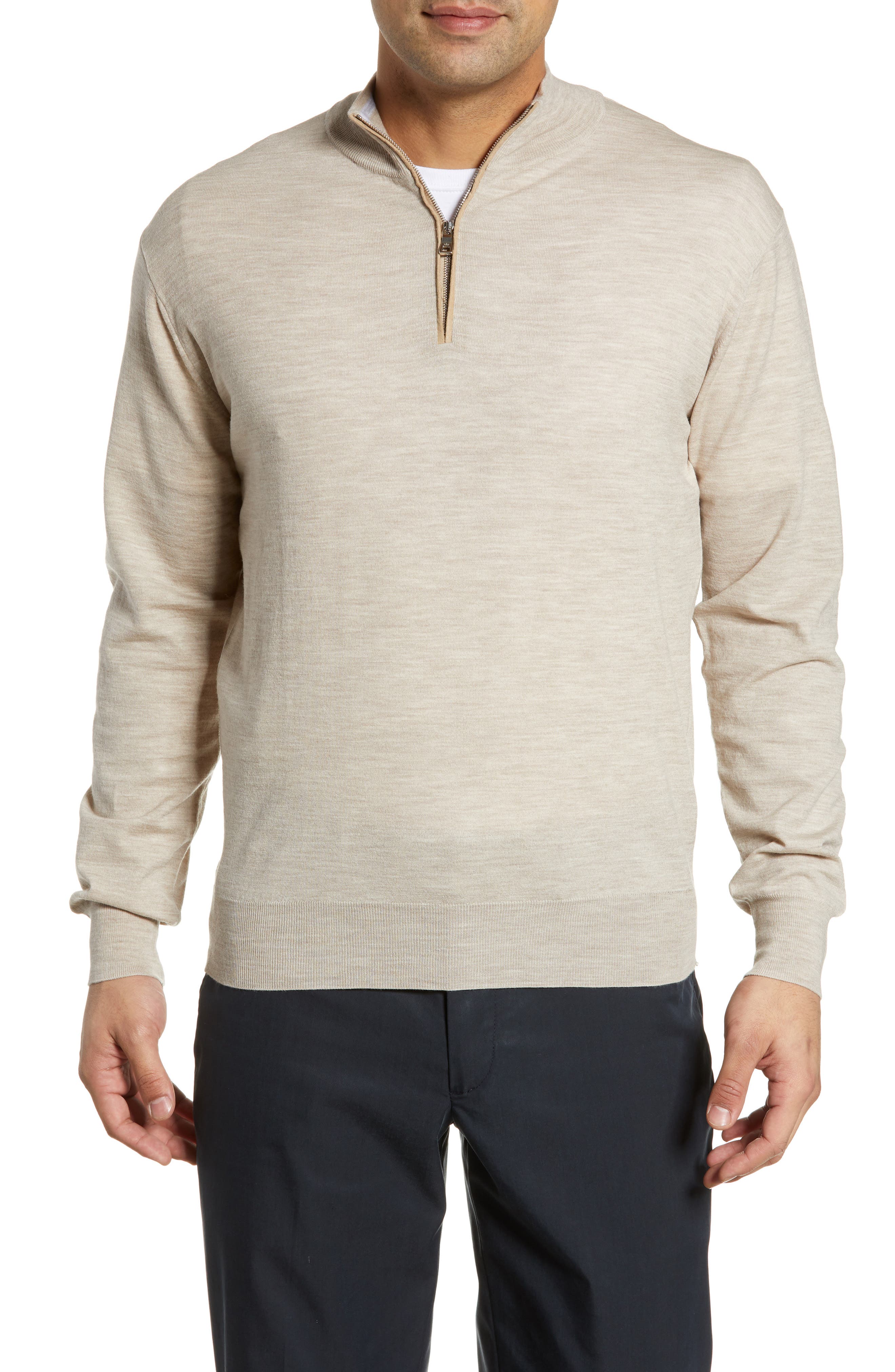 Peter Millar Collection Excursionist Flex Quarter Zip Merino Wool Pullover, Brown