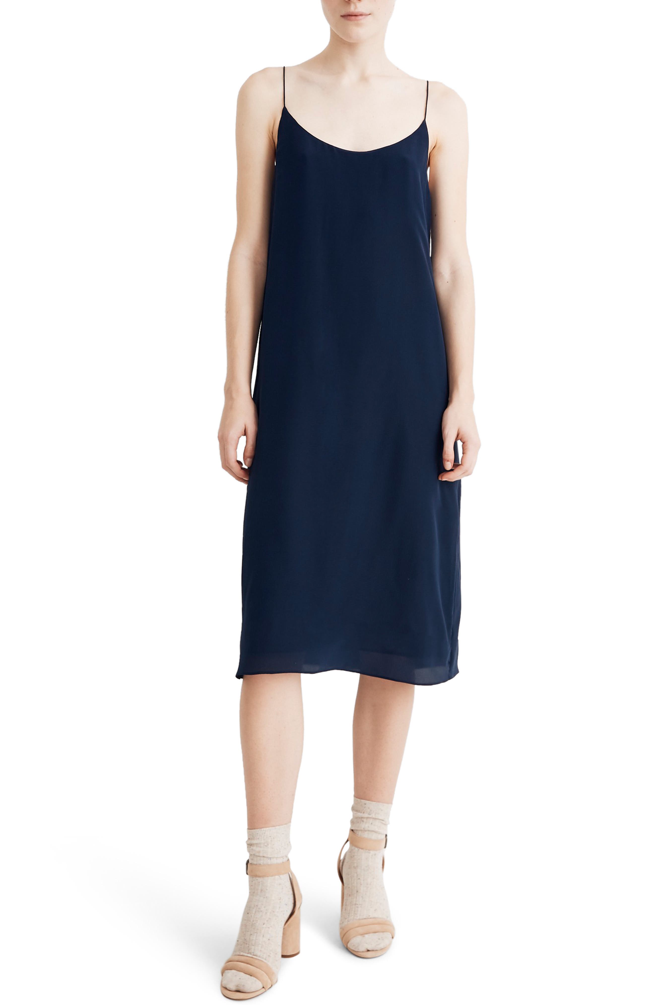 Madewell Tie Back Silk Slipdress, Blue