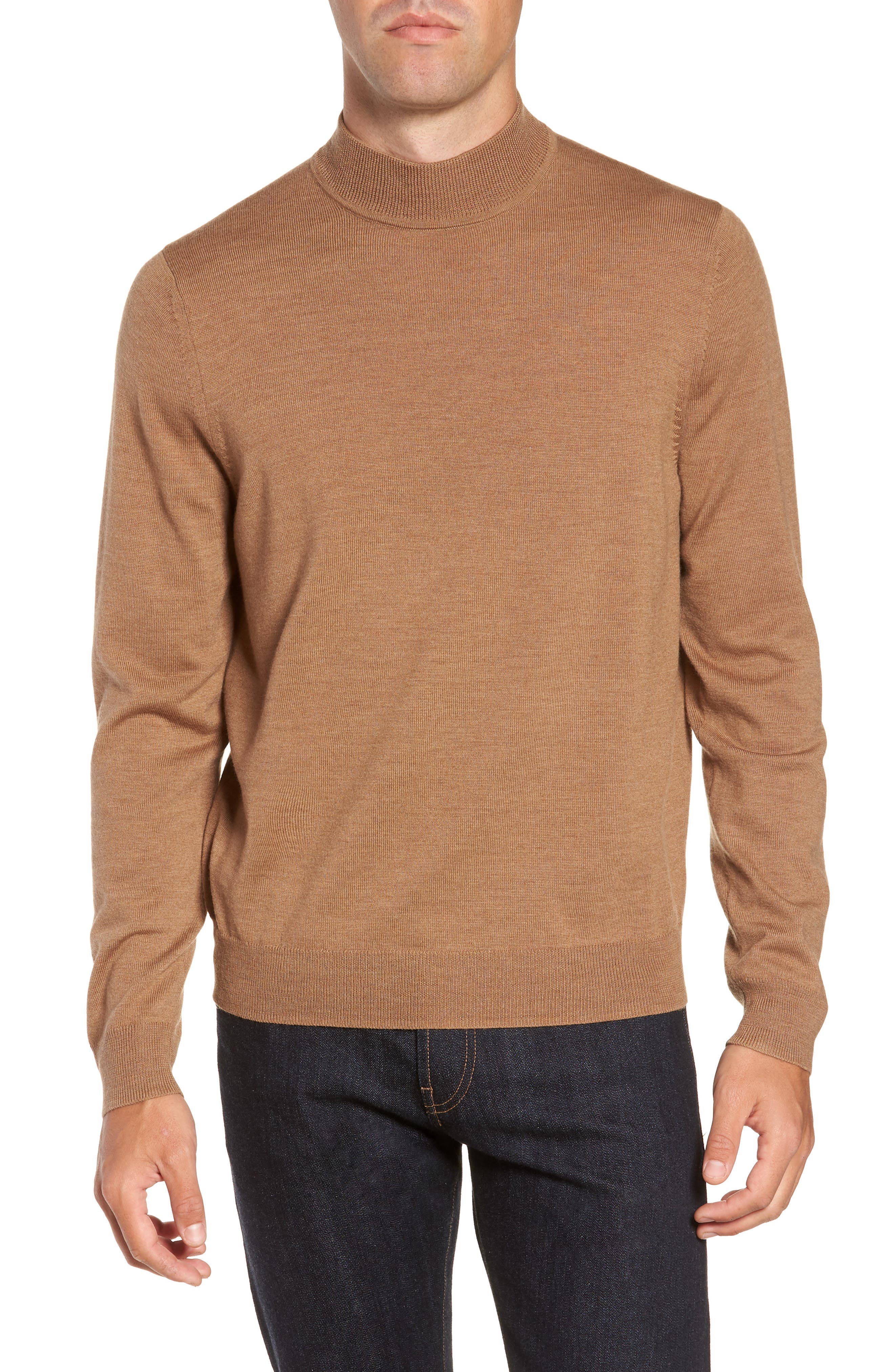 Nordstrom Shop Mock Neck Merino Wool Sweater, Brown