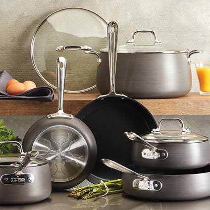A set of All-Clad cookware.