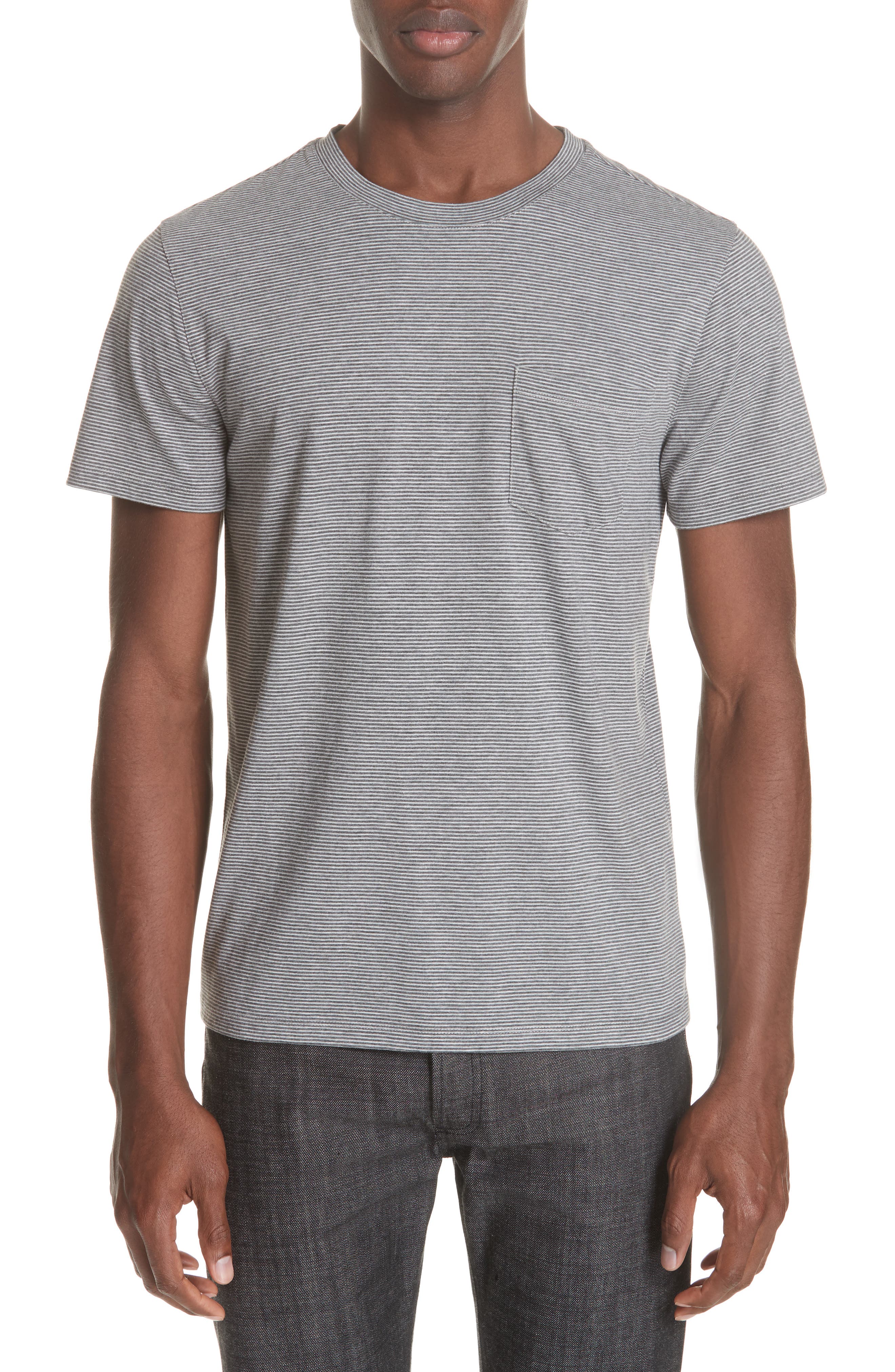 A.p.c. Keanu Striped Pocket T-Shirt, Grey