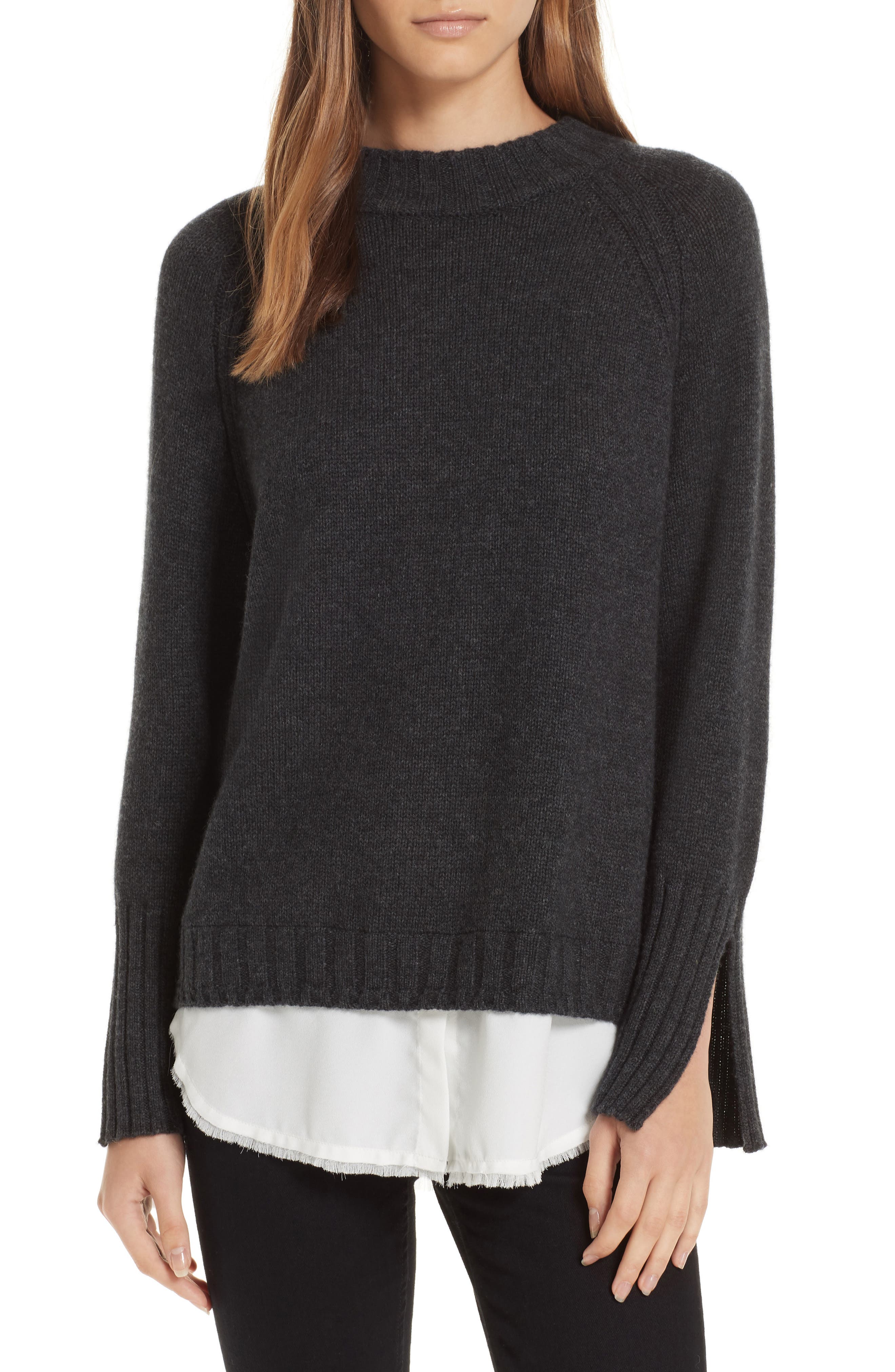 Brochu Walker Strand Layered Wool Cashmere Sweater, Grey