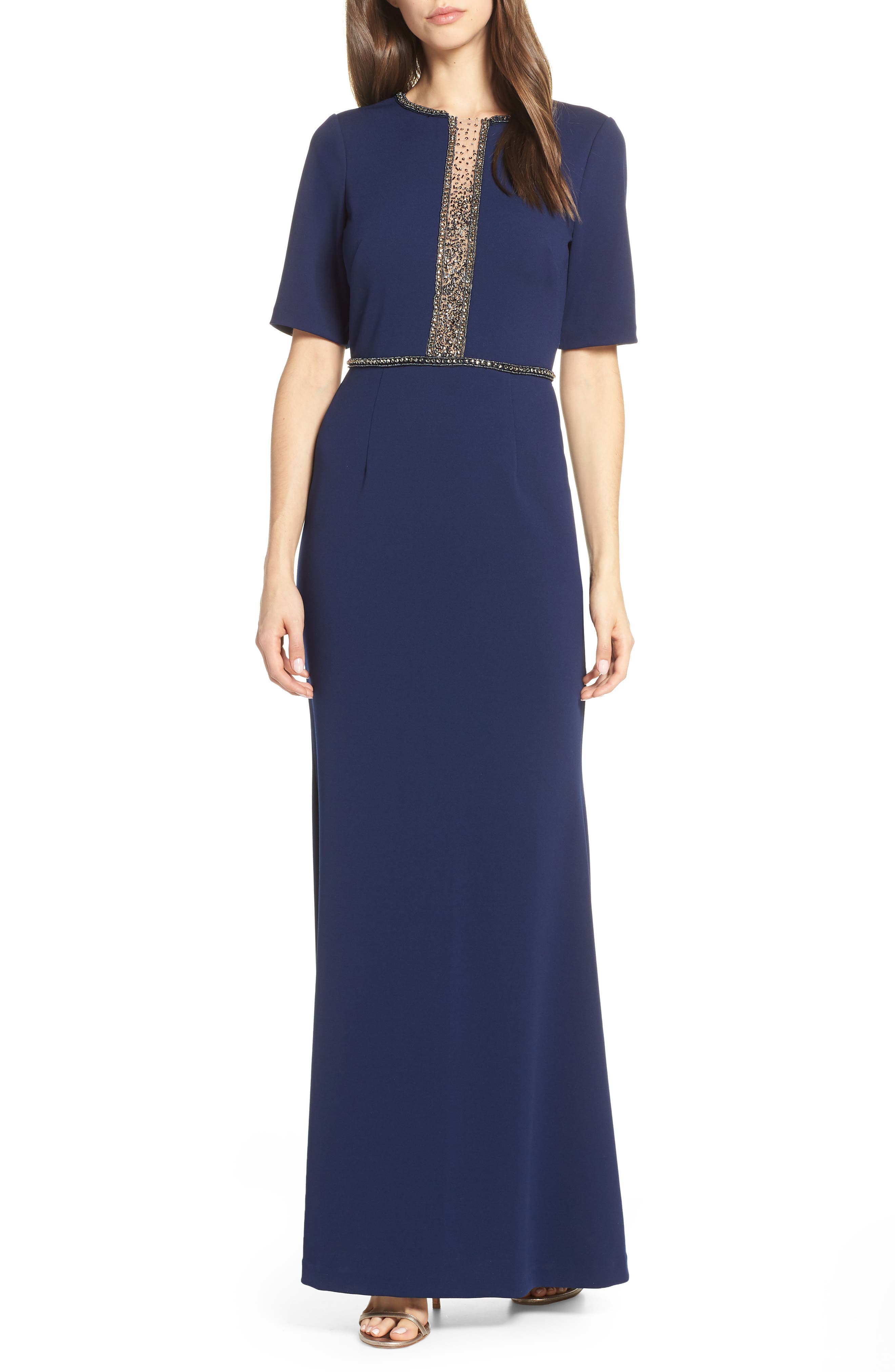Adrianna Papell Beaded Crepe Evening Dress, Blue