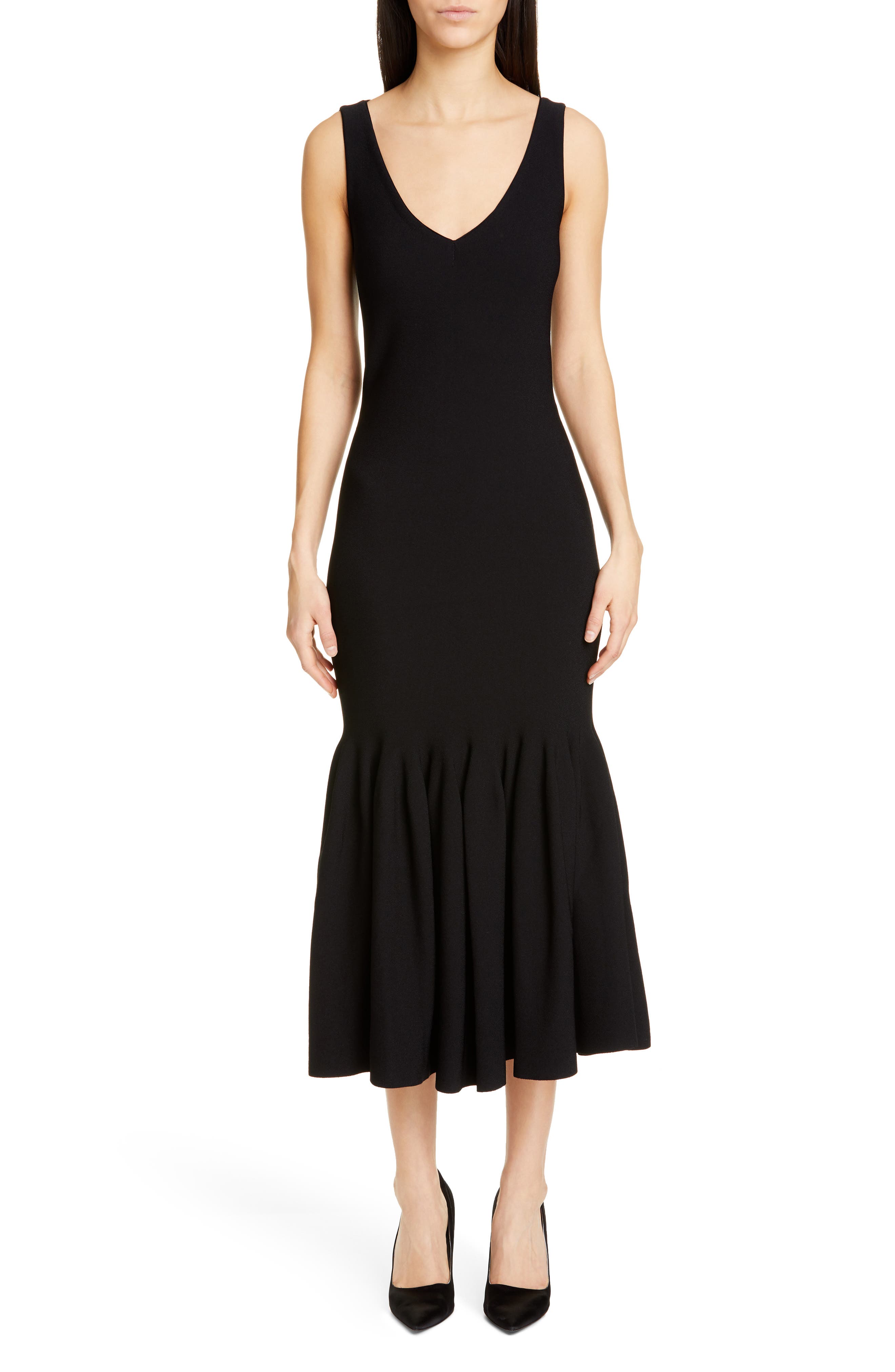 Stella Mccartney Flounce Hem Midi Dress, 48 IT - Black