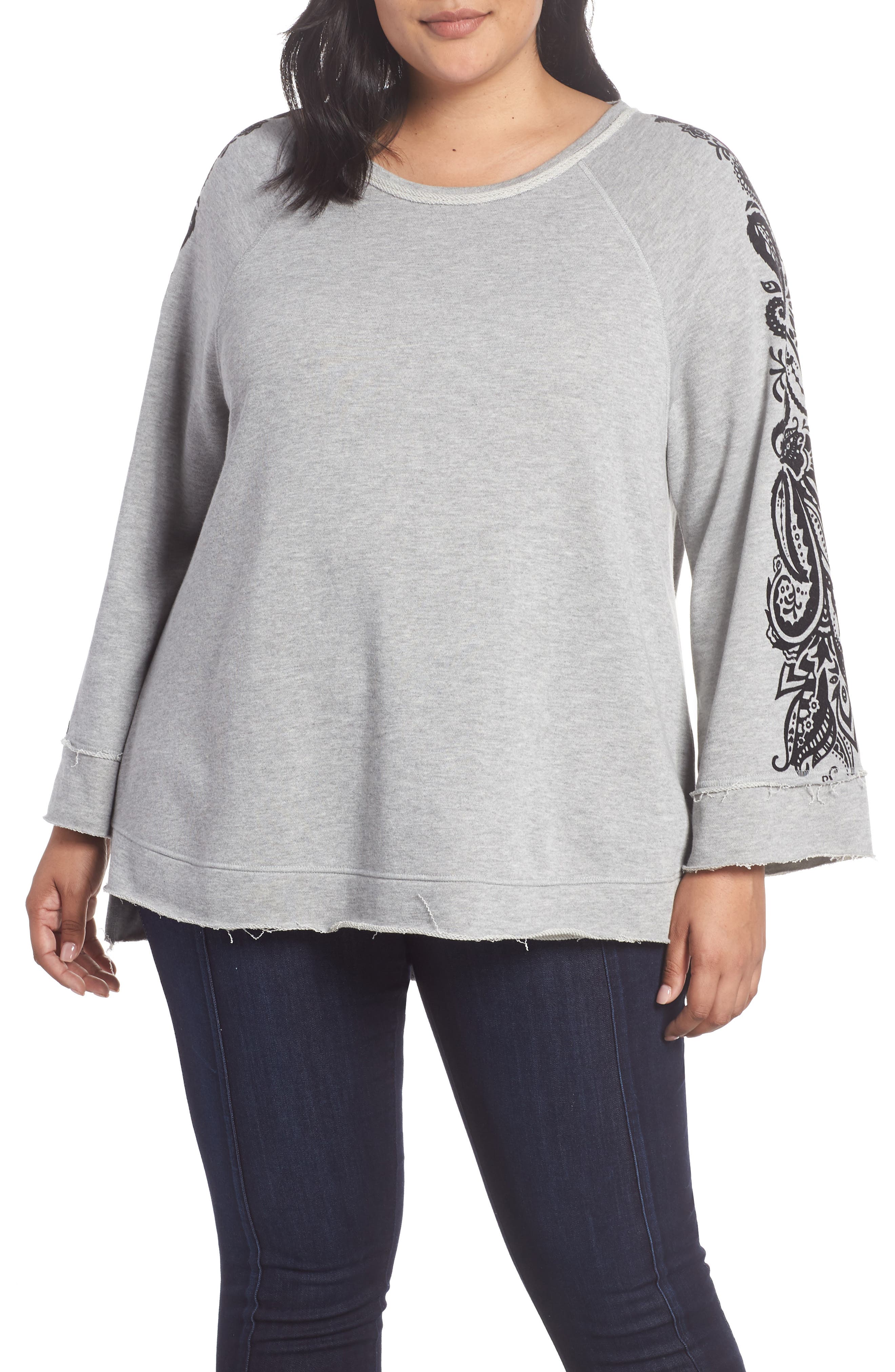 Plus Size Seven7 French Terry Bell Sleeve Sweatshirt, Grey
