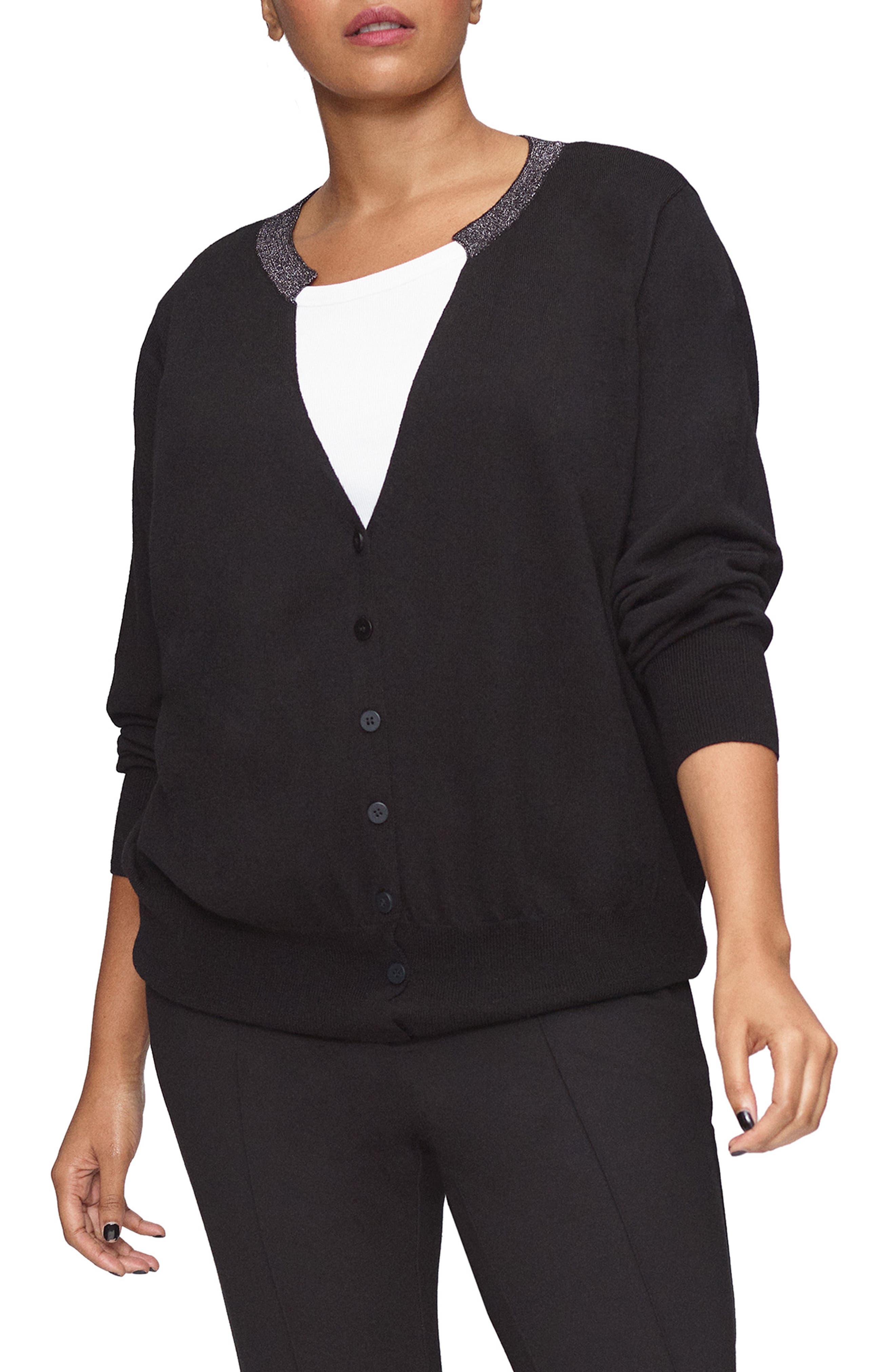 Plus Size Universal Standard Deep V-Neck Merino Wool Cardigan, Size S (1-16W) - Black