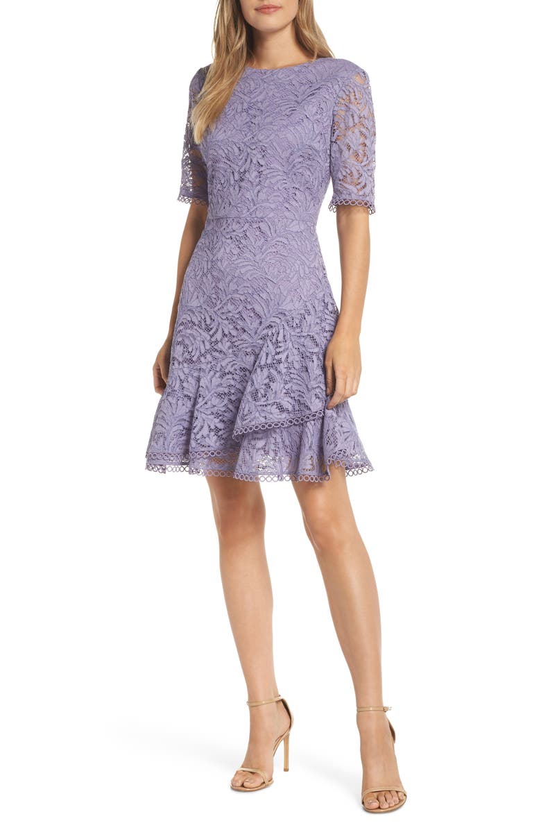 Vince Camuto Asymmetrical Ruffle Lace Fit & Flare Dress | Nordstrom