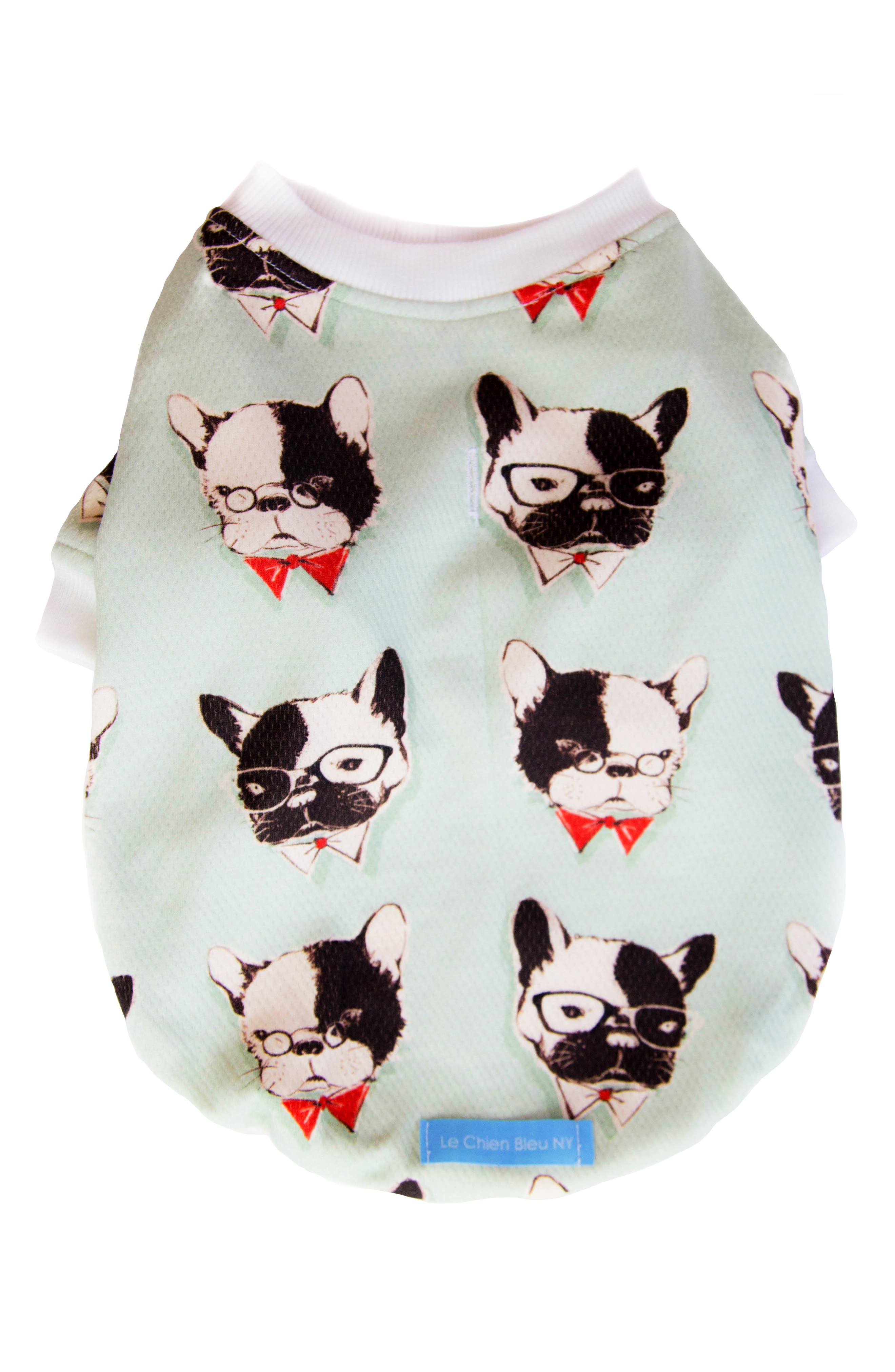 Le Chien Bleu Ny Charles Boston Terrier Print Dog Sweater, Green
