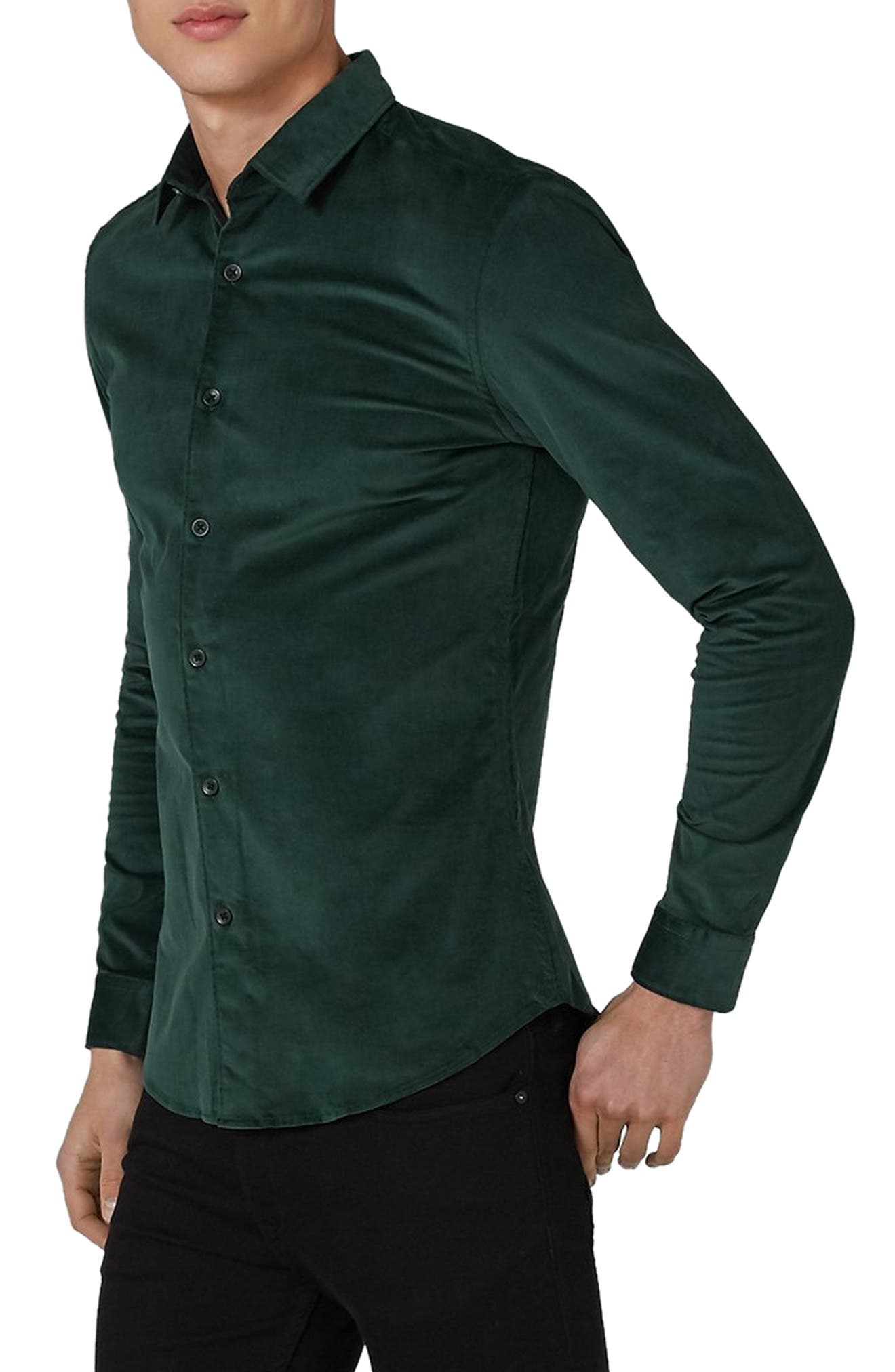 Topman Muscle Fit Corduroy Shirt, Green