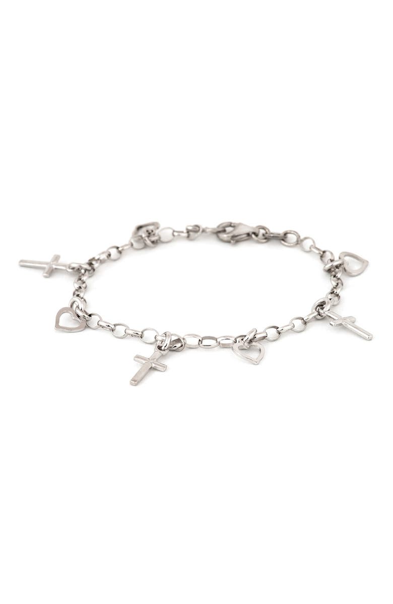 Speidel Cross & Heart Sterling Silver Charm Bracelet (Girls) | Nordstrom