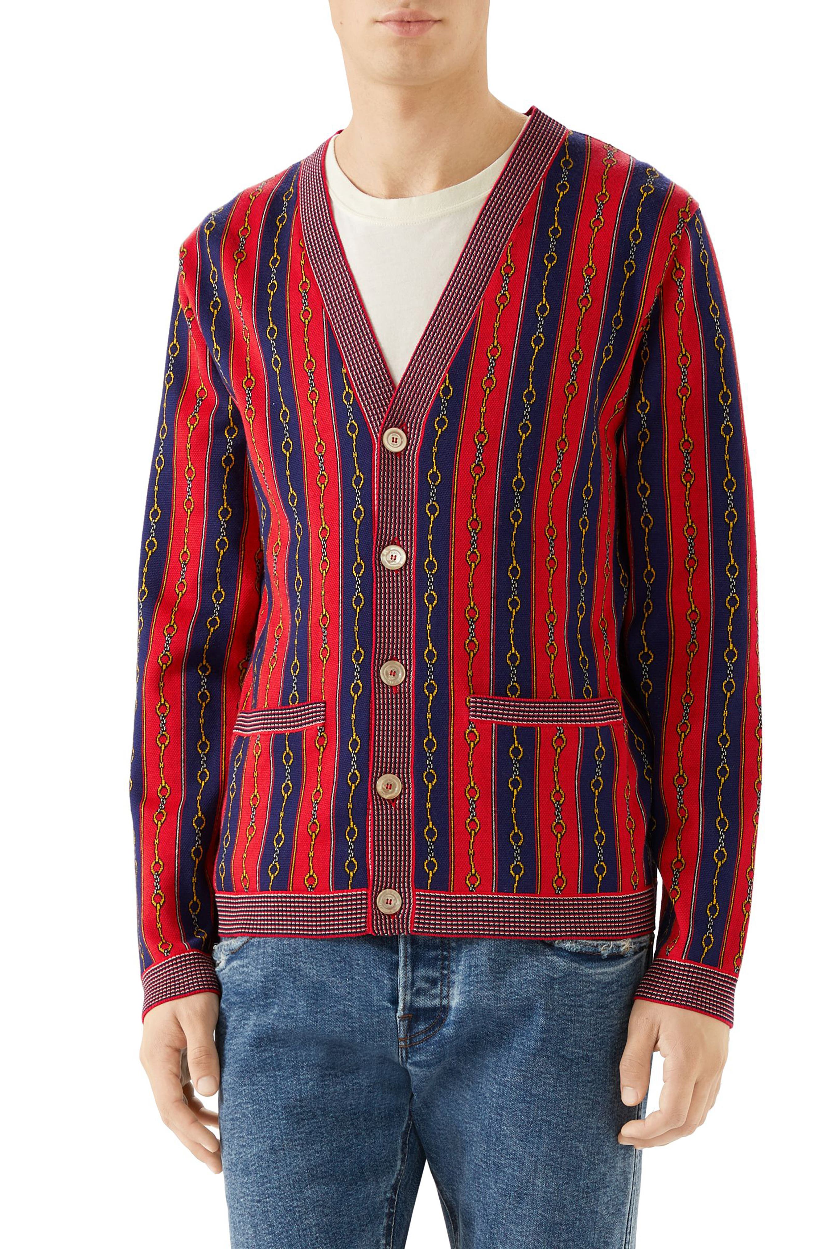 Gucci Horsebit Stripe Cardigan, Red