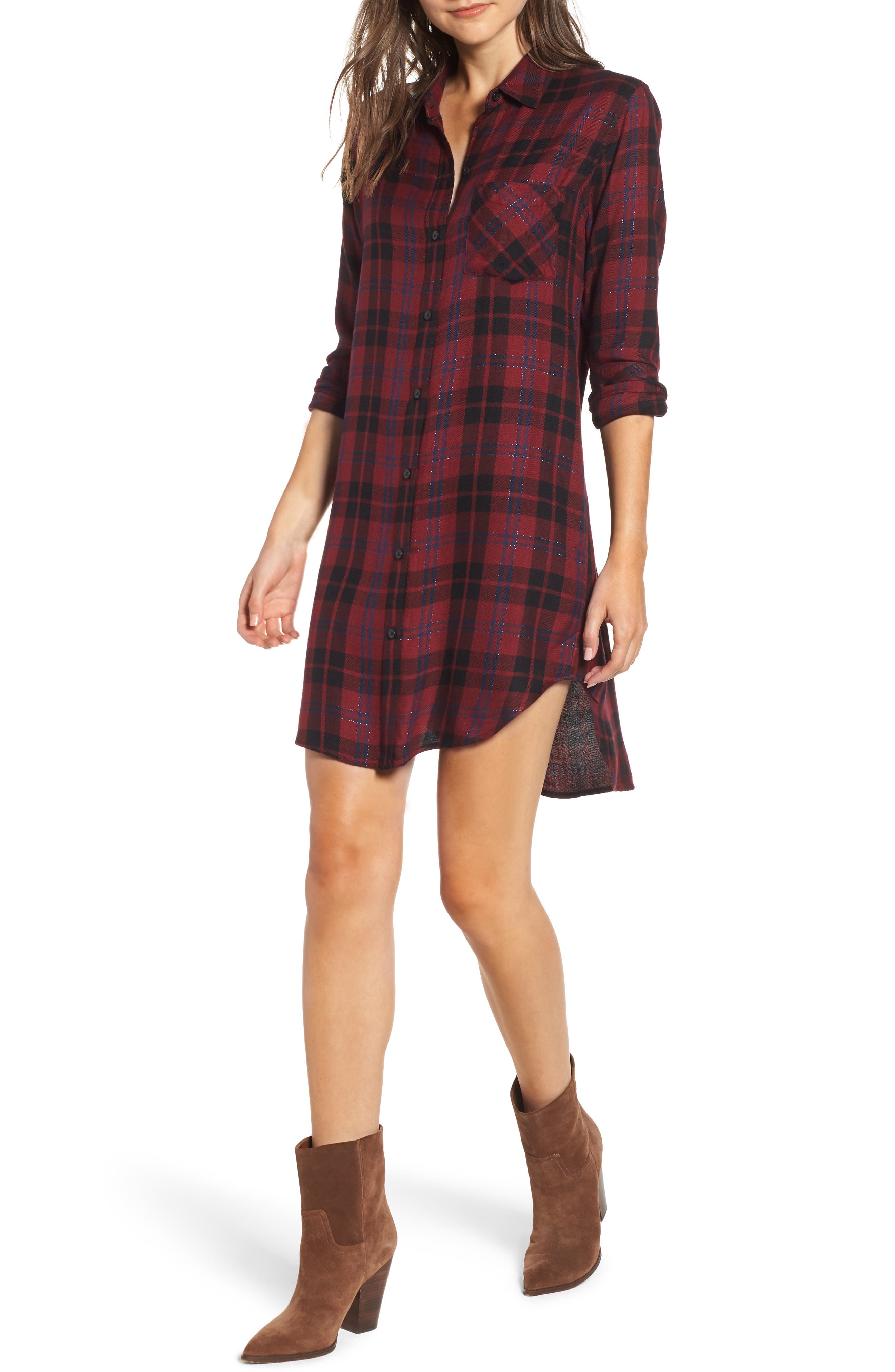 Rails Bianca Flannel Shirtdress, Burgundy