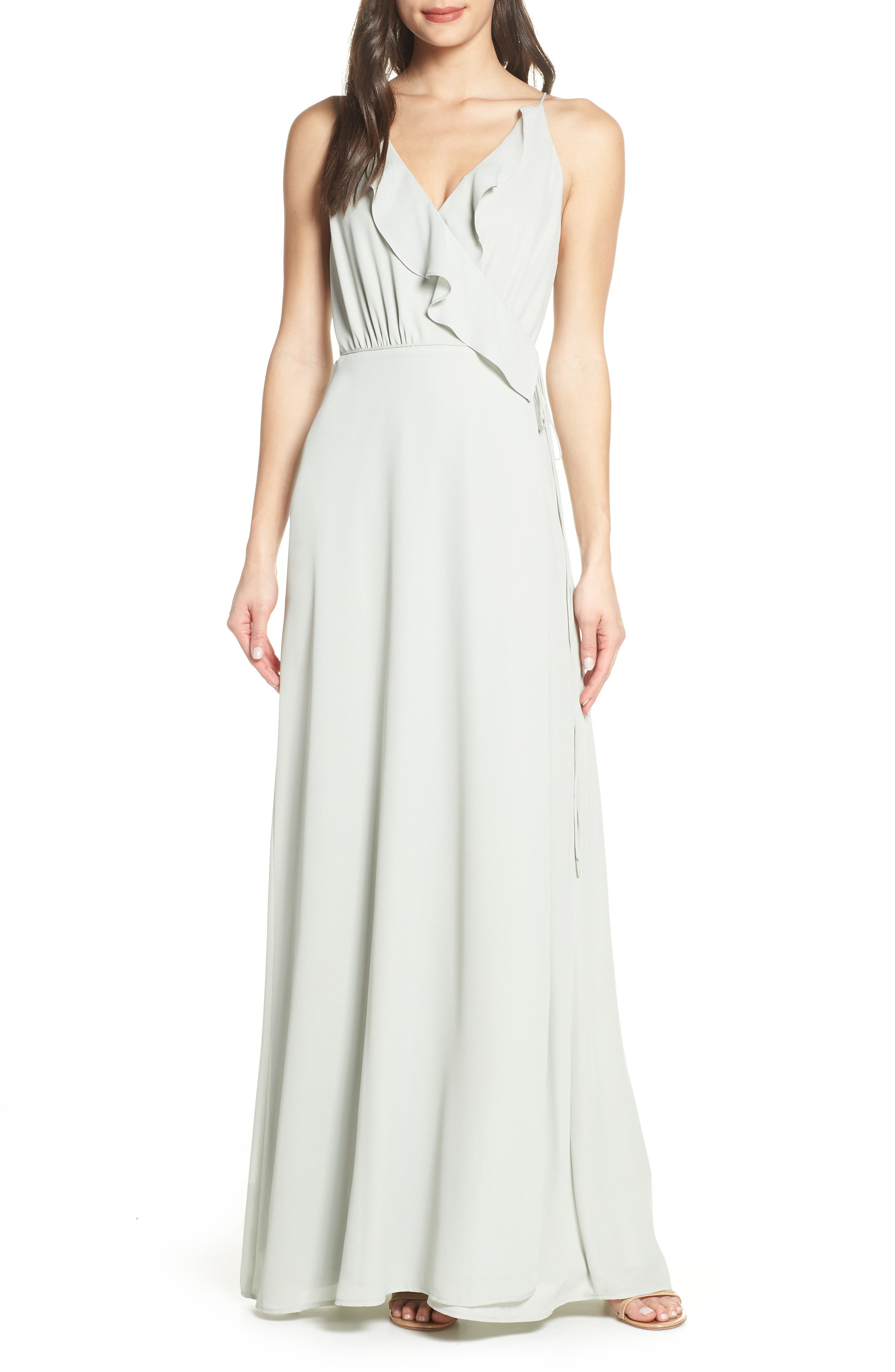 Wayf Jamie Ruffle Wrap Gown, Green