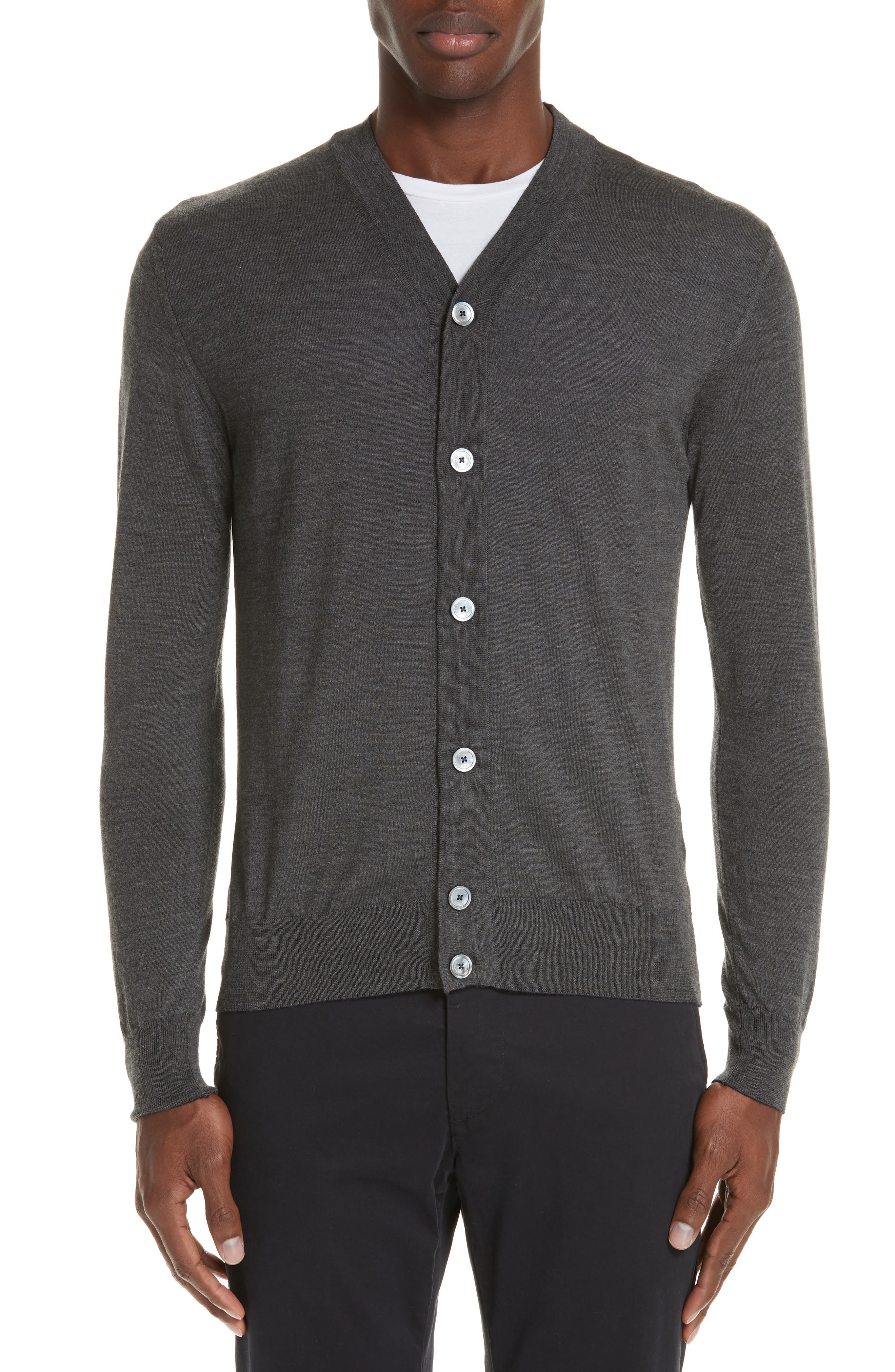 Eleventy Trim Fit Merino Wool & Silk Cardigan, Grey