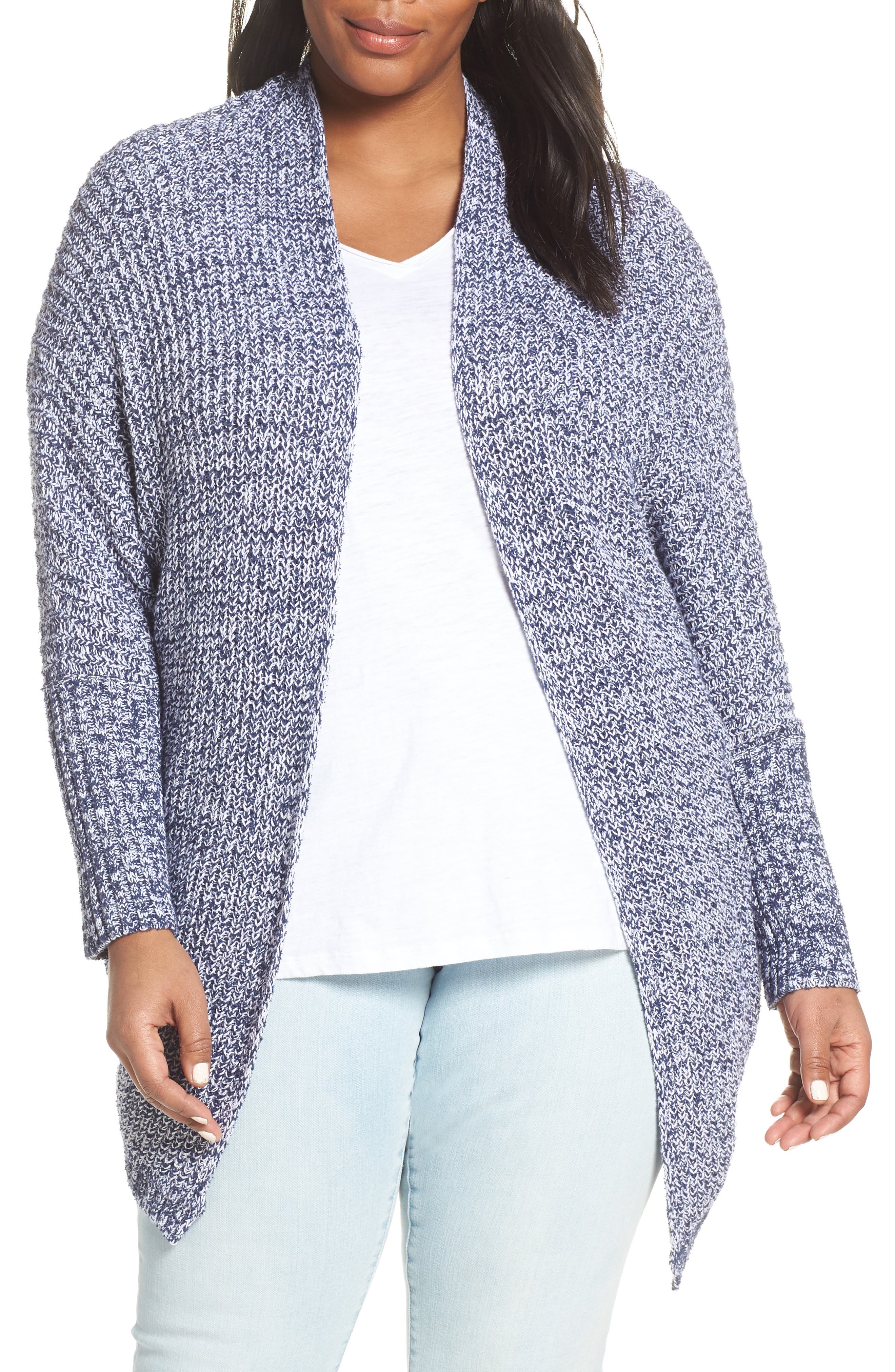 Plus Size Caslon Marled Cardigan, Blue