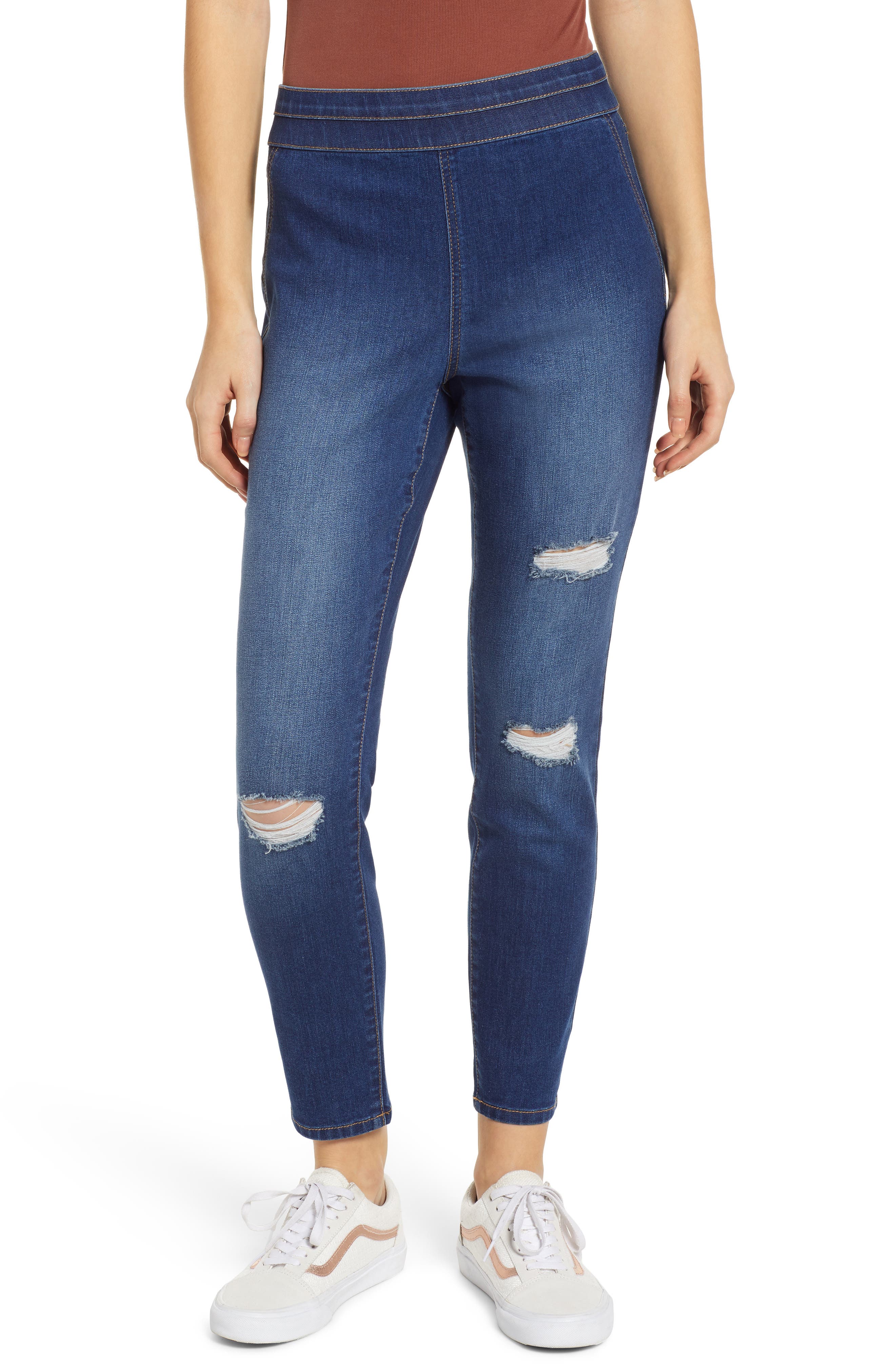 Tinsel High Waist Denim Leggings, Blue