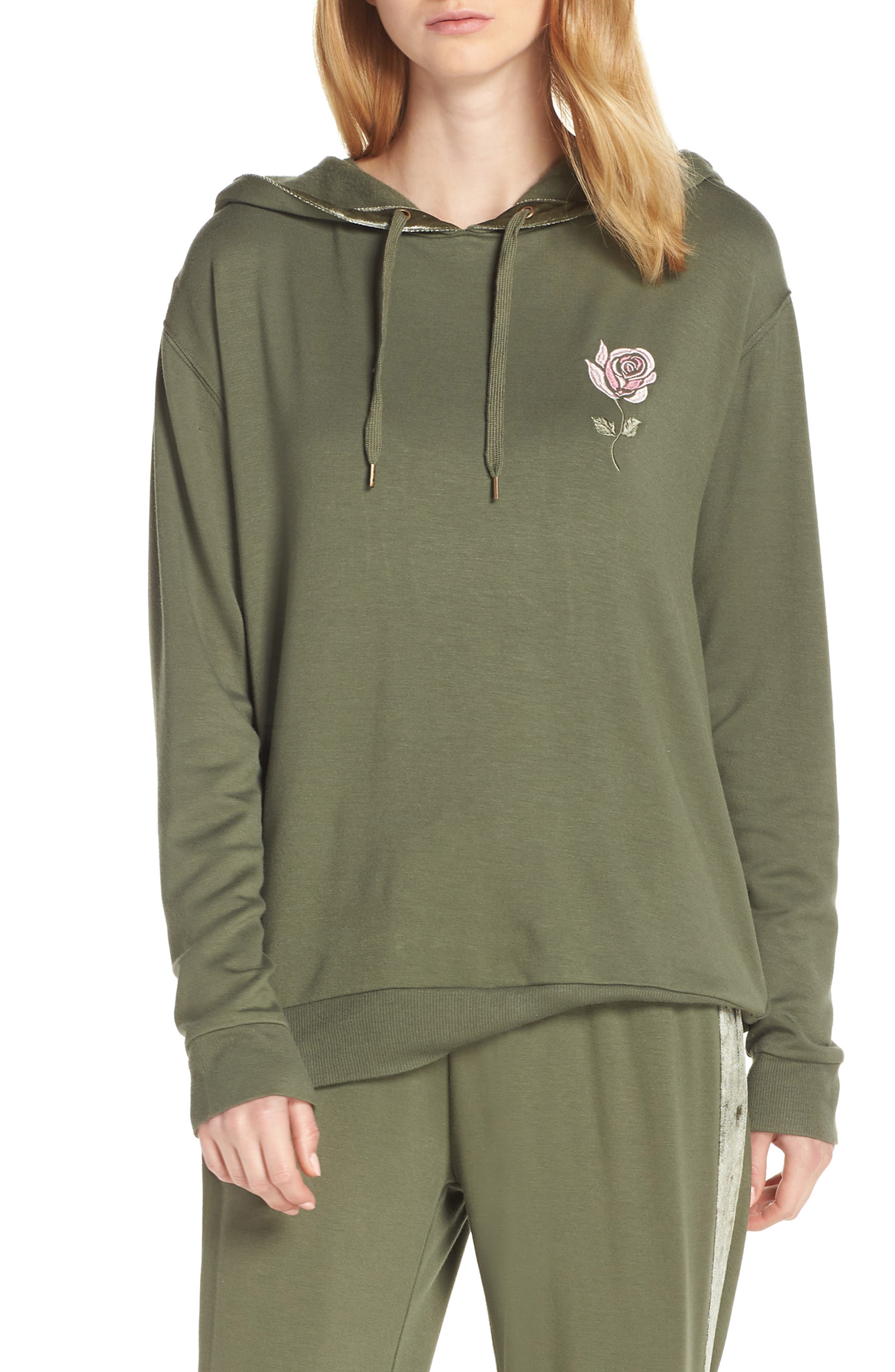 Splendid Gathered Back Hoodie Pajama Top, Green