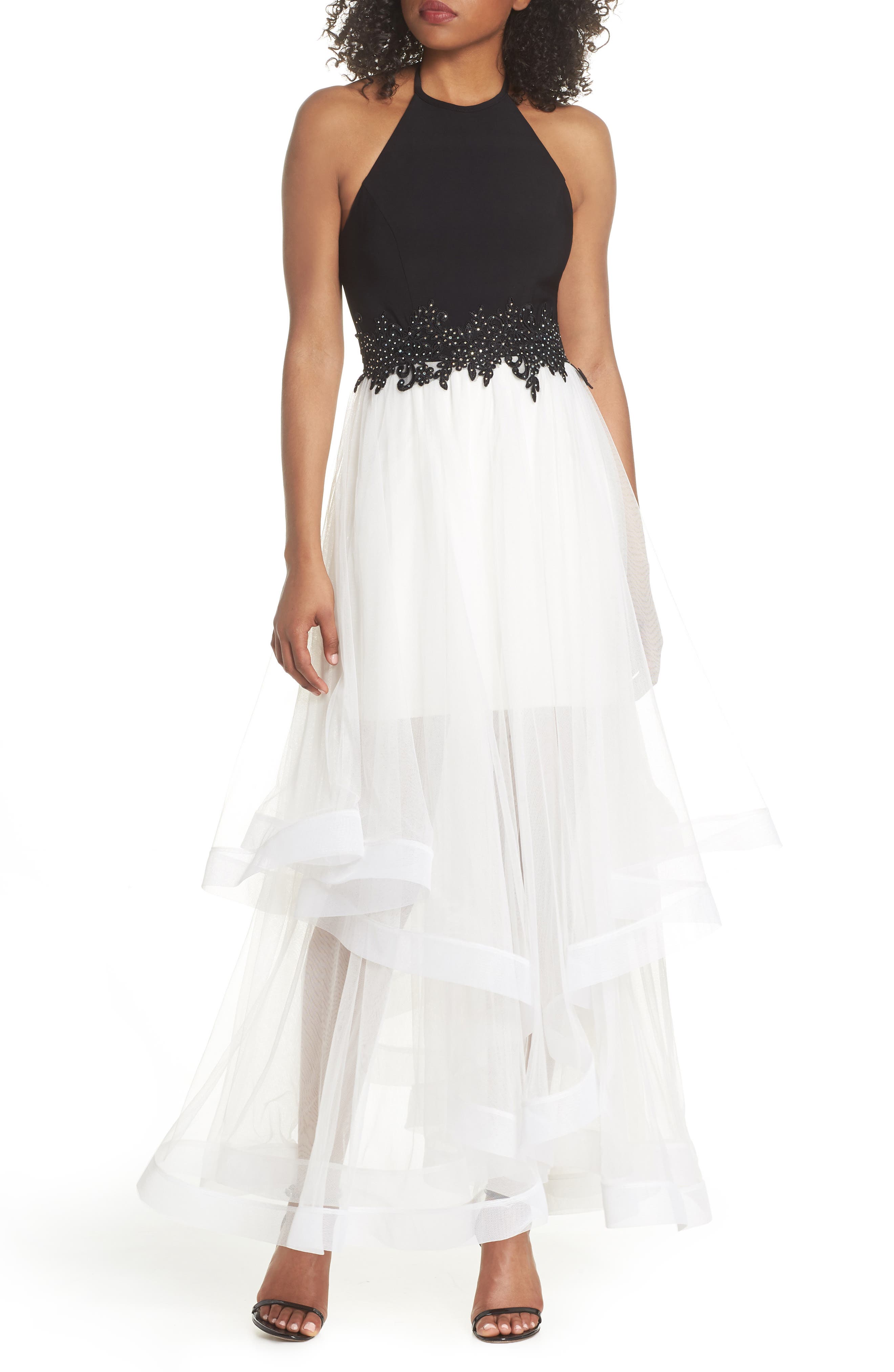 Blondie Nites Applique Tiered Gown