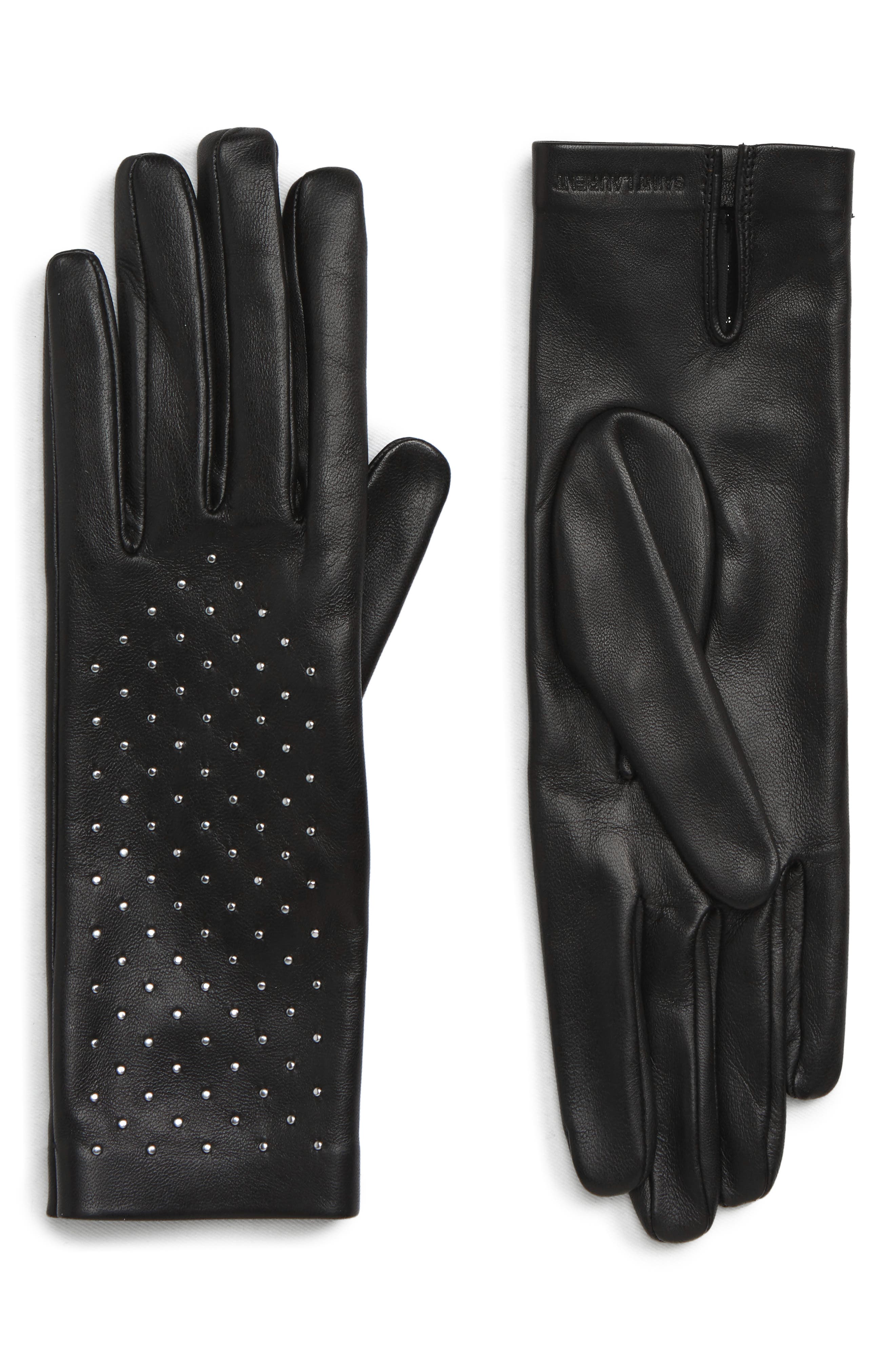 Saint Laurent Studded Leather Gloves, Black