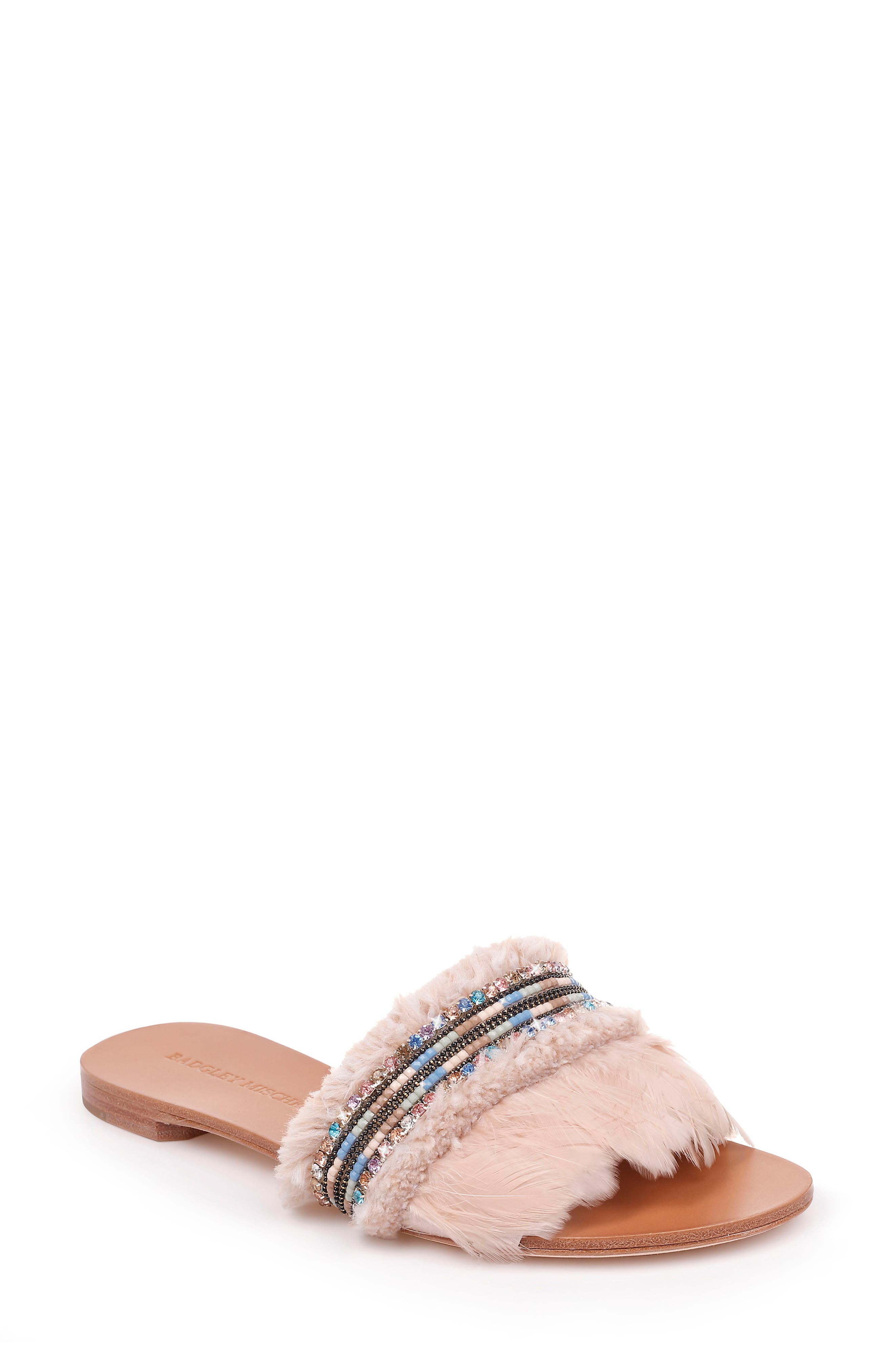 Badgley Mischka Fortune Embellished Slide Sandal- Beige
