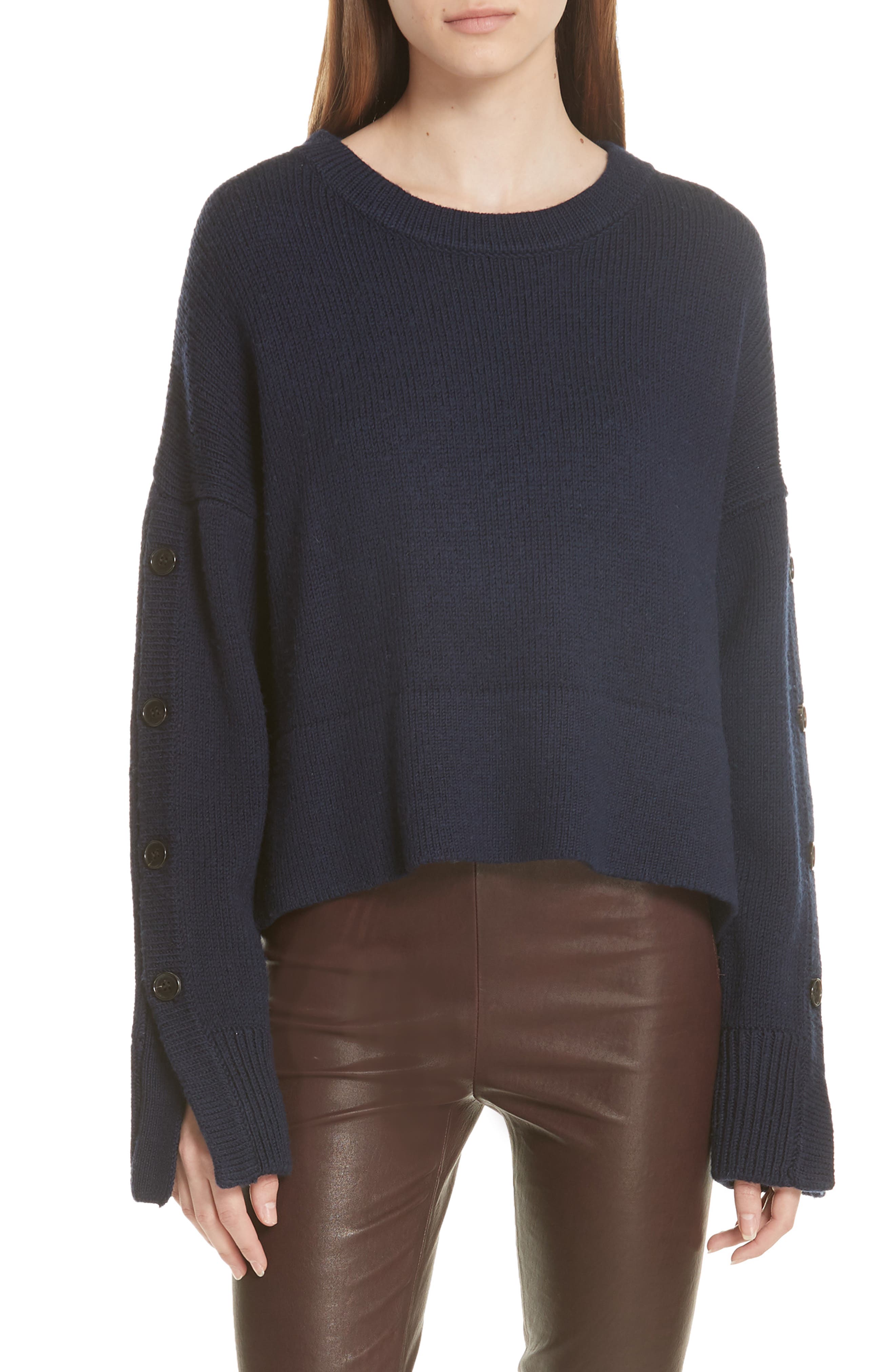 Grey Jason Wu Aquila Button Sleeve Merino Wool Sweater