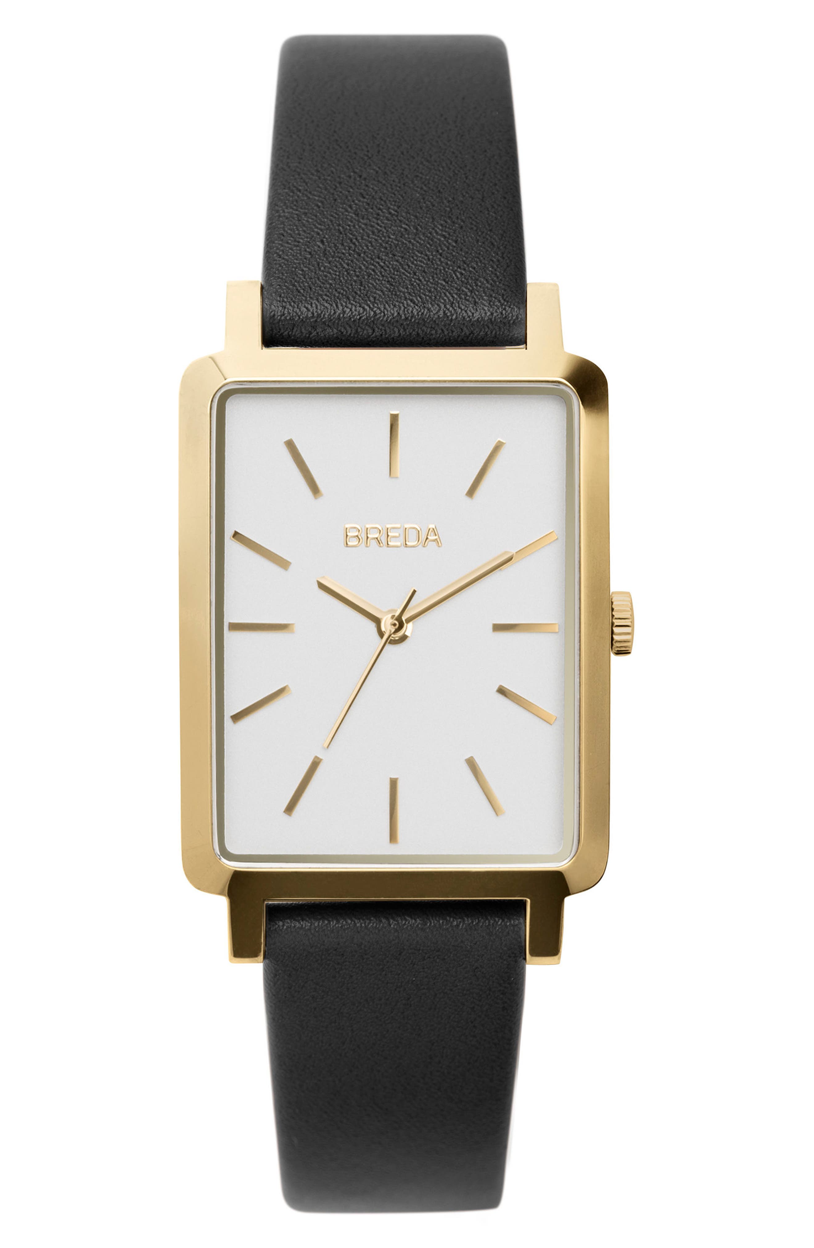 Breda Baer Rectangular Leather Strap Watch, 2m