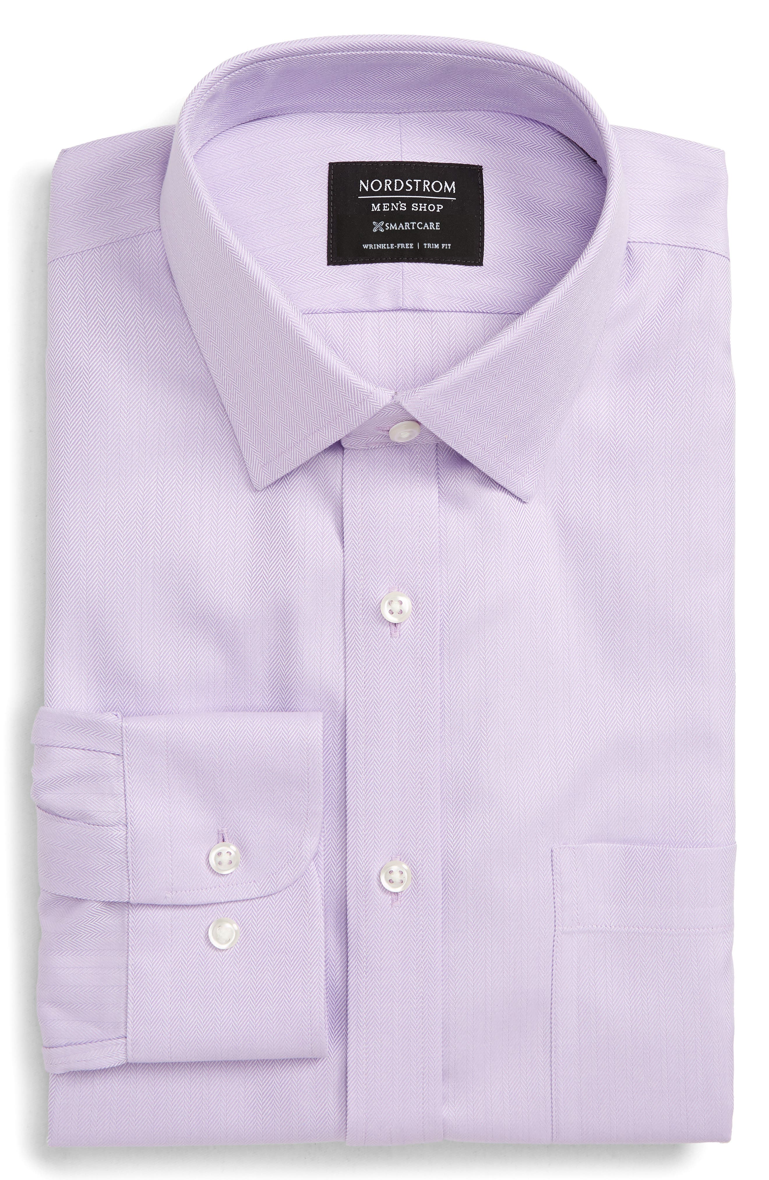 Nordstrom Shop Smartcare(TM) Trim Fit Herringbone Dress Shirt - Purple