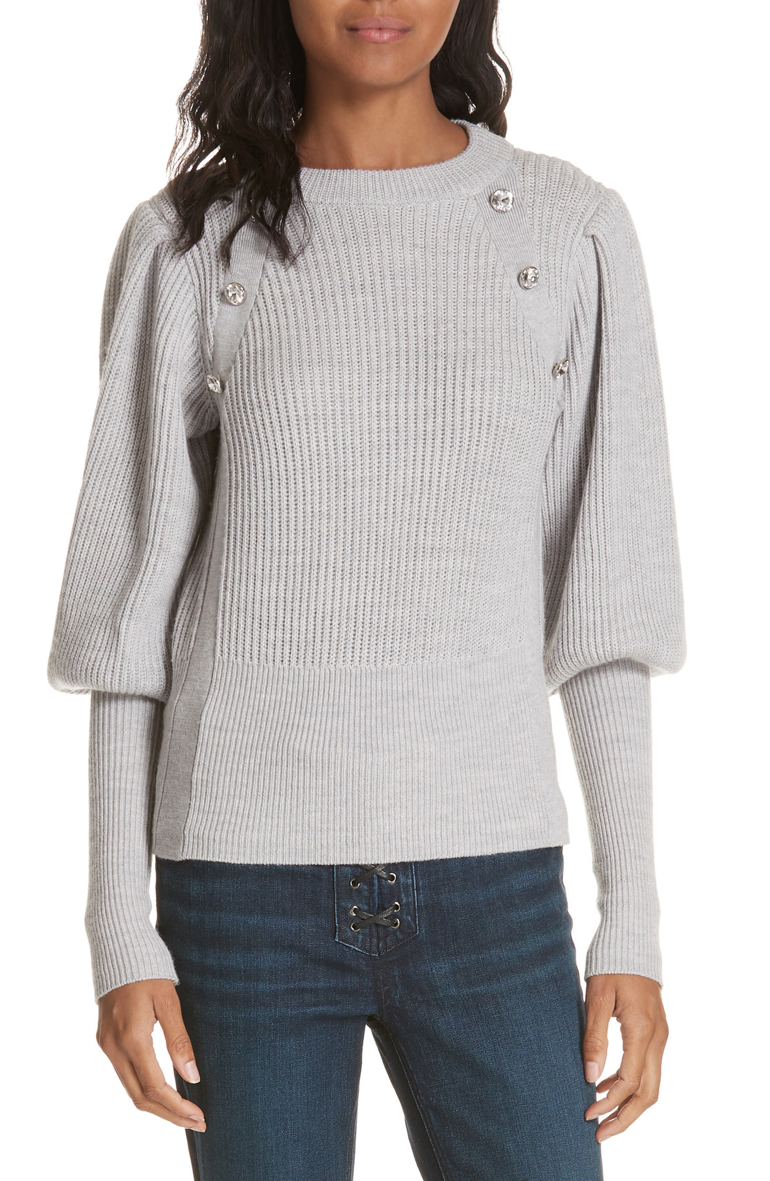 Veronica Beard Jude Crystal Button Merino Wool Sweater