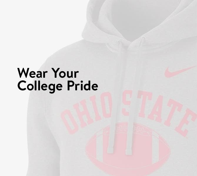 A variety of college sports sweatshirts.