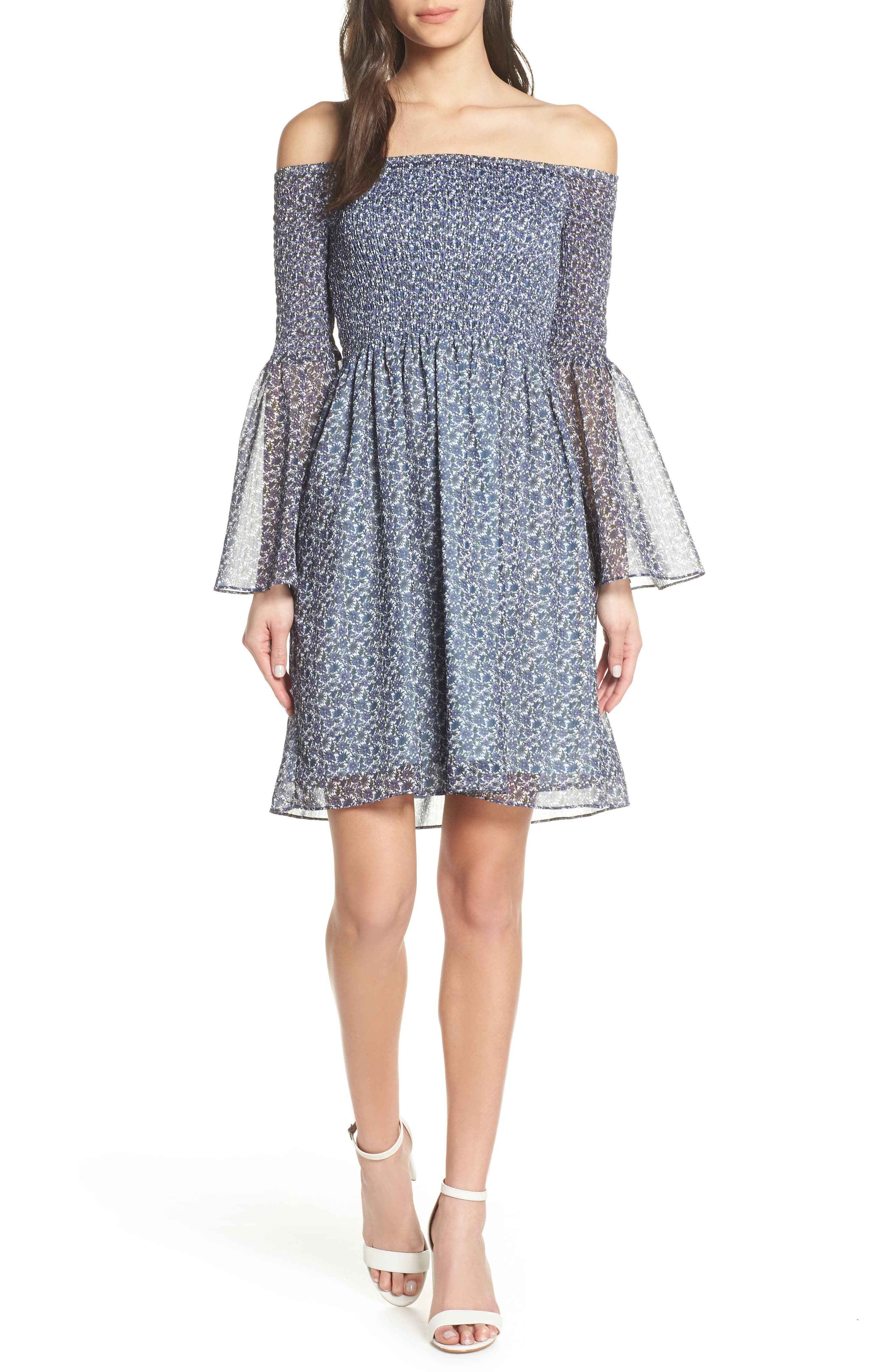 Sam Edelman Smocked Off The Shoulder Dress, Purple