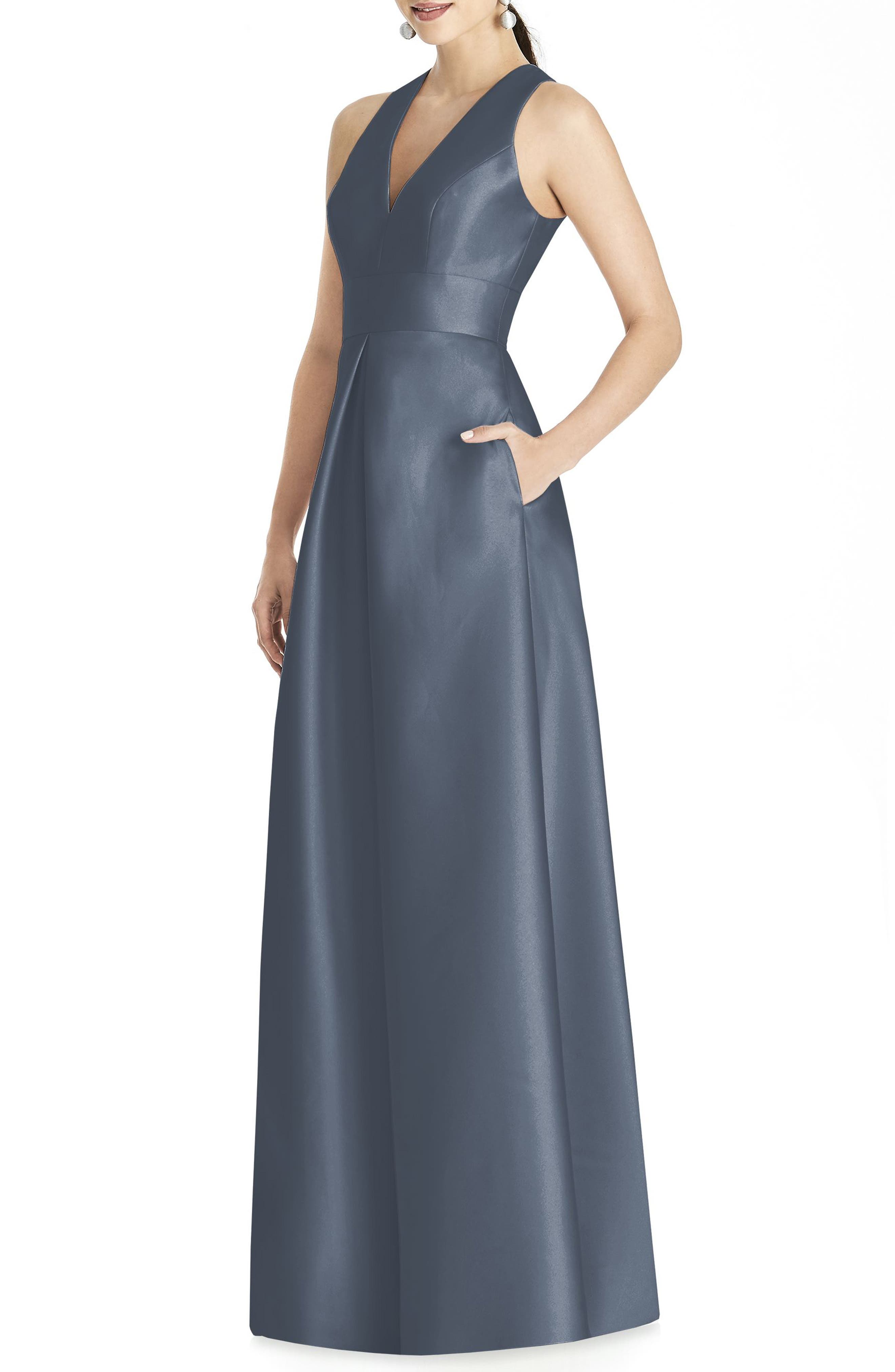 Alfred Sung Sleeveless Sateen Gown, Grey