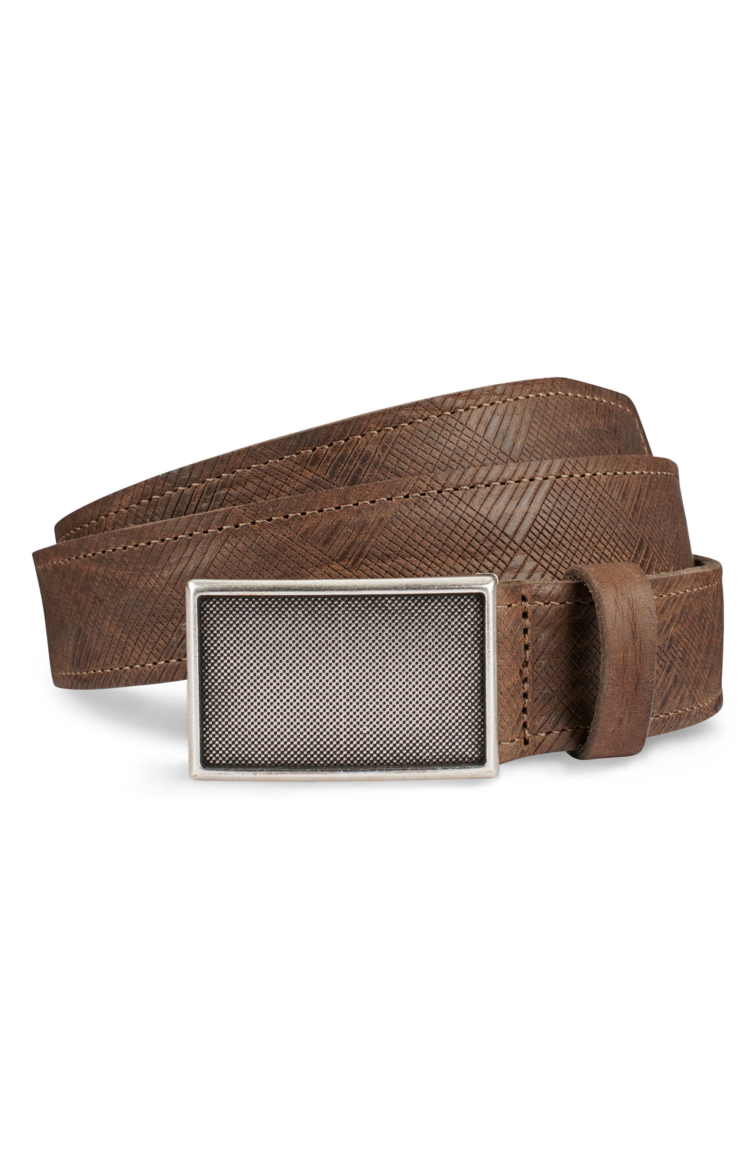 Allen Edmonds Laser Plaid Leather Belt, Taupe